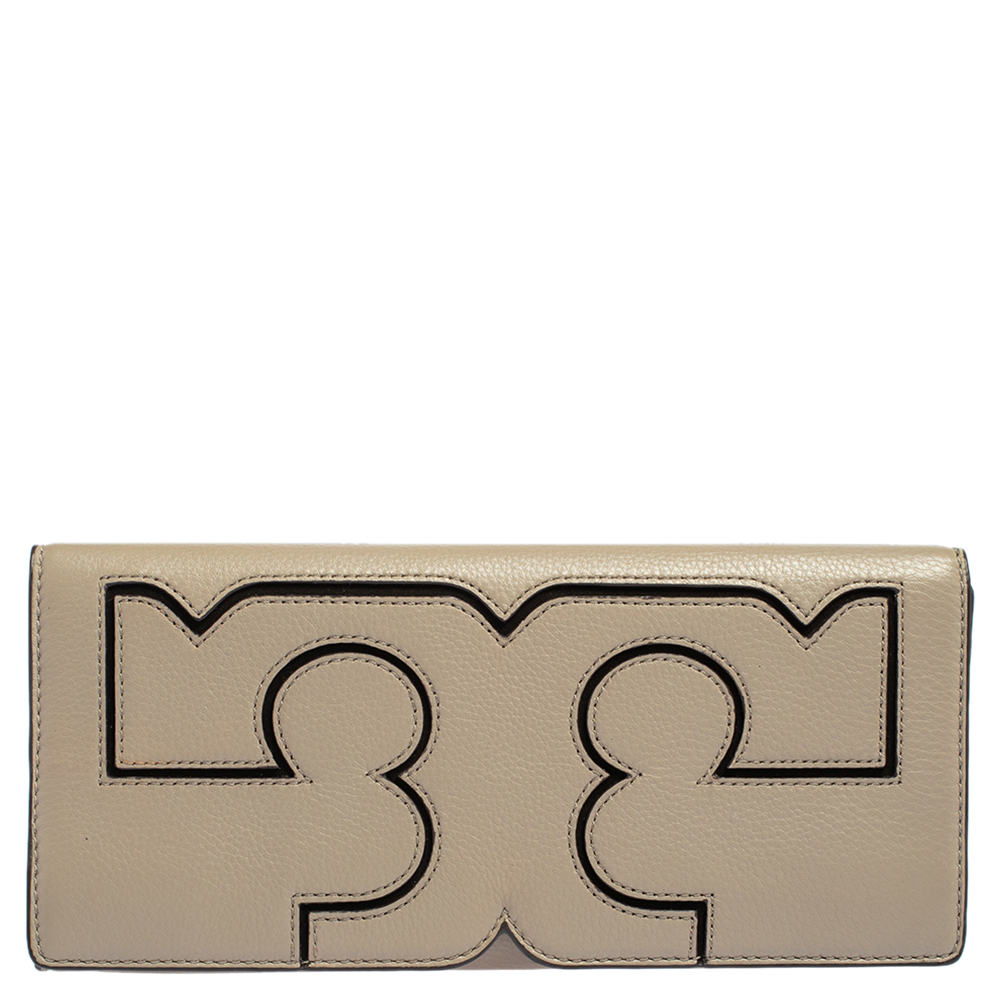 Tory Burch Grey Leather Large Flap Continental Wallet