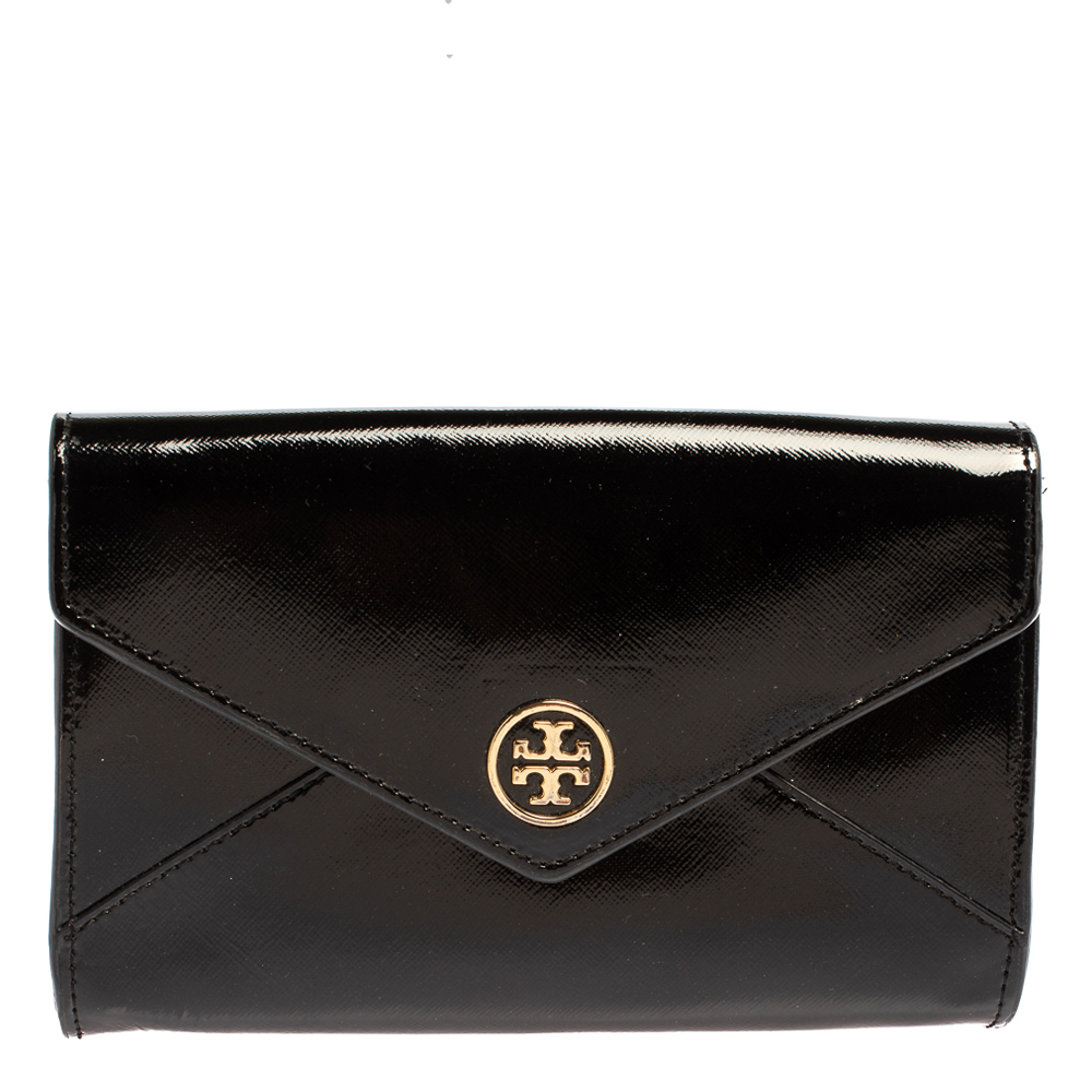 Tory Burch Black Patent Leather Robinson Envelope Clutch