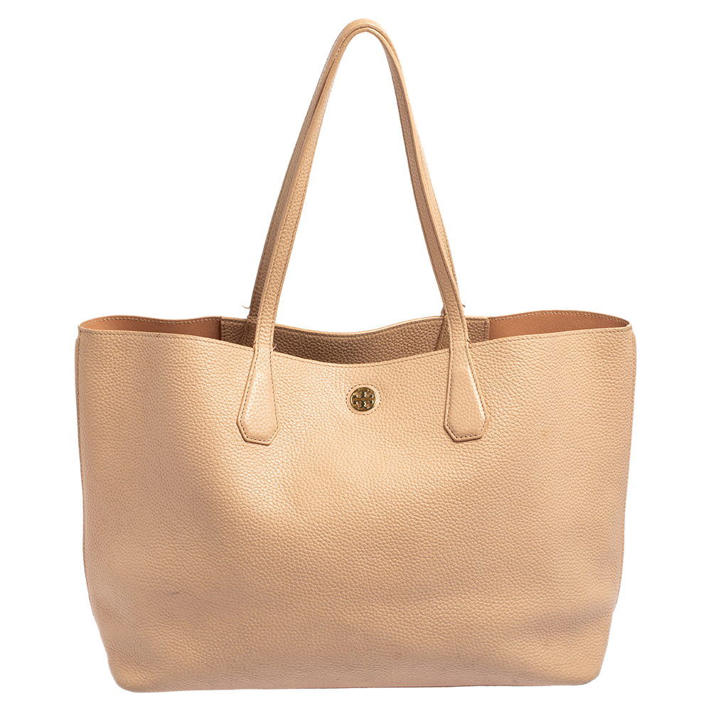 Tory Burch Light Peach Pebbled Leather Robinson Tote