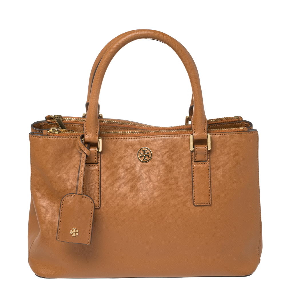 Tory Burch Brown Leather Robinson Double Zip Tote