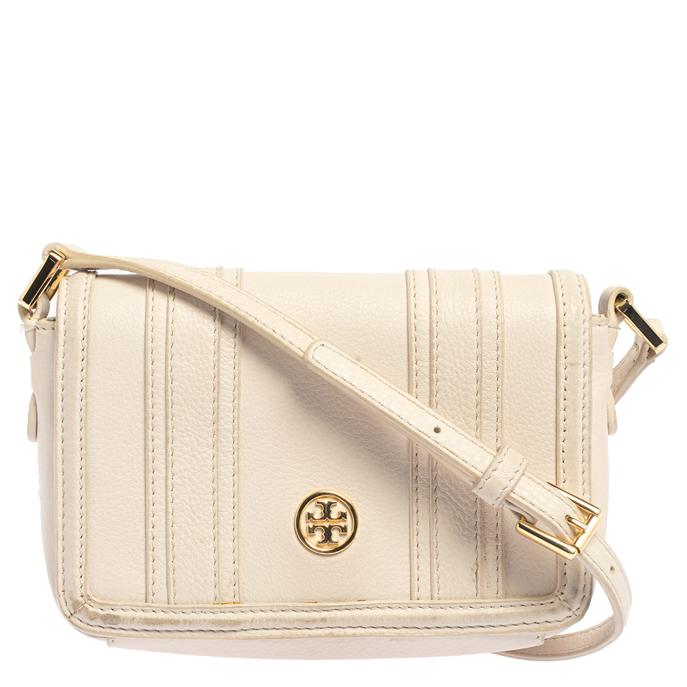 Tory Burch Off White Leather Flap Crossbody Bag