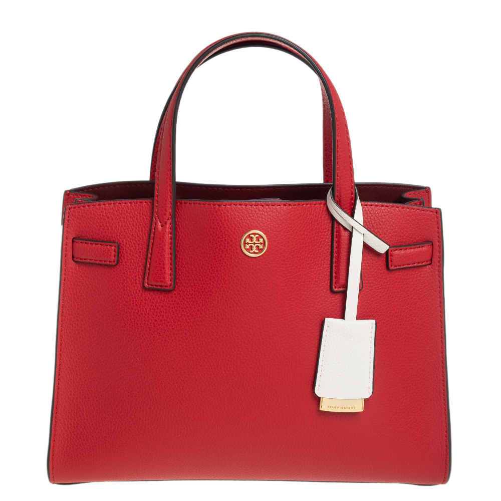 Tory Burch Red Leather Walker Tote