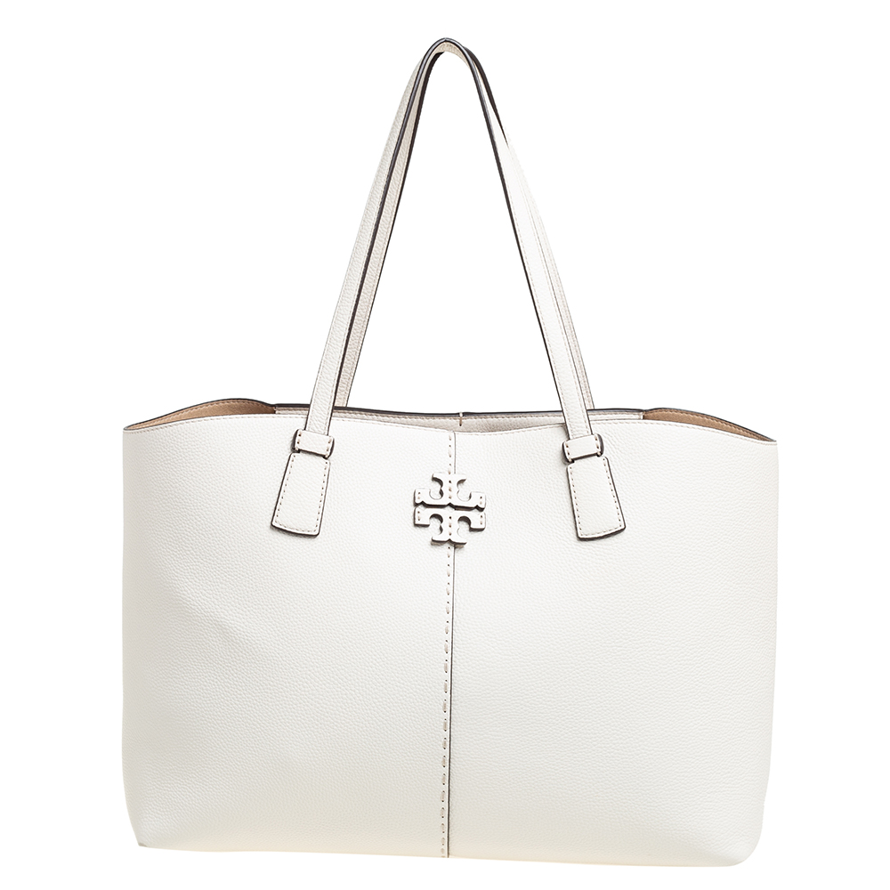 Tory Burch White Leather Mcgraw Tote