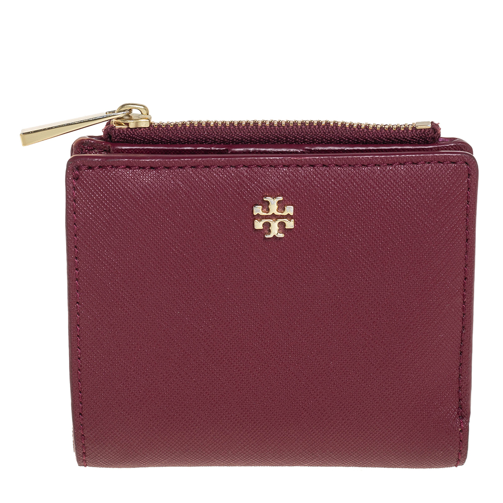 Tory Burch Burgundy Leather Compact Wallet