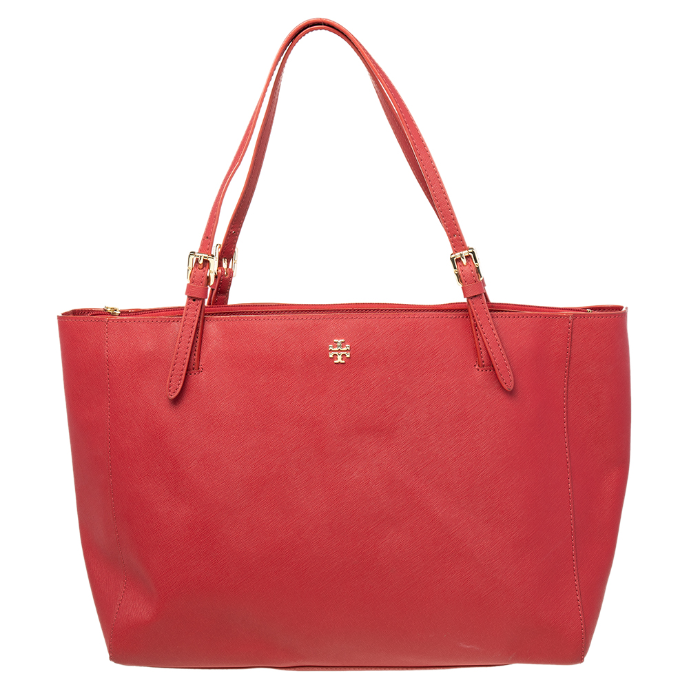 Tory Burch Red Leather Large York Buckle Tote