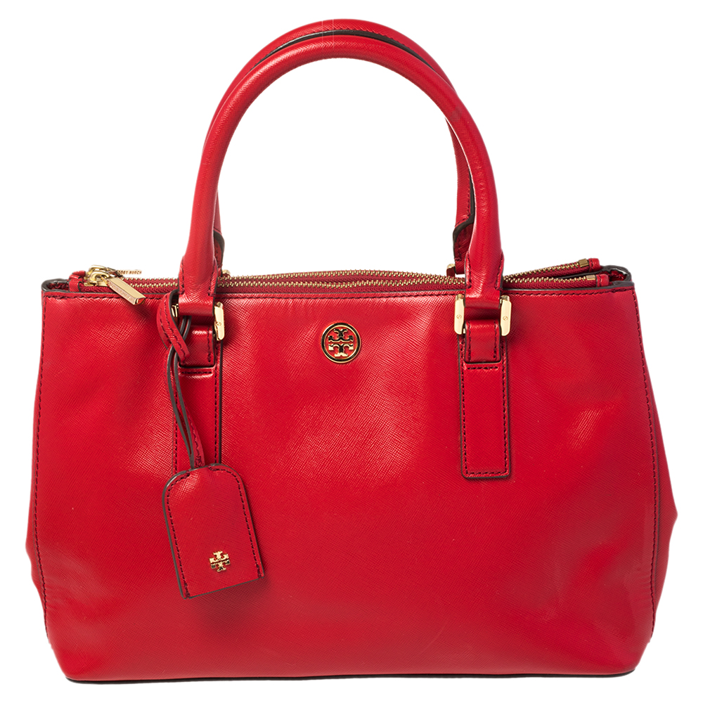 Tory Burch Red Leather Robinson Double Zip Tote