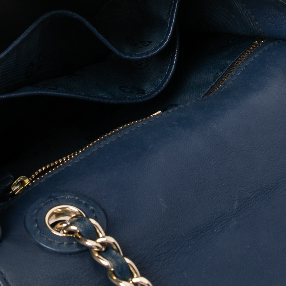 Tory Burch Blue Leather Medium Fleming Shoulder Bag