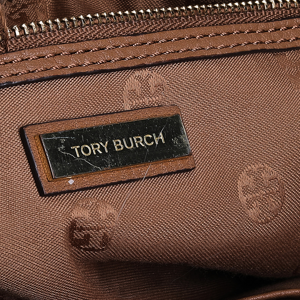 Tory Burch Brown Leather Robinson Double Zip Dome Satchel