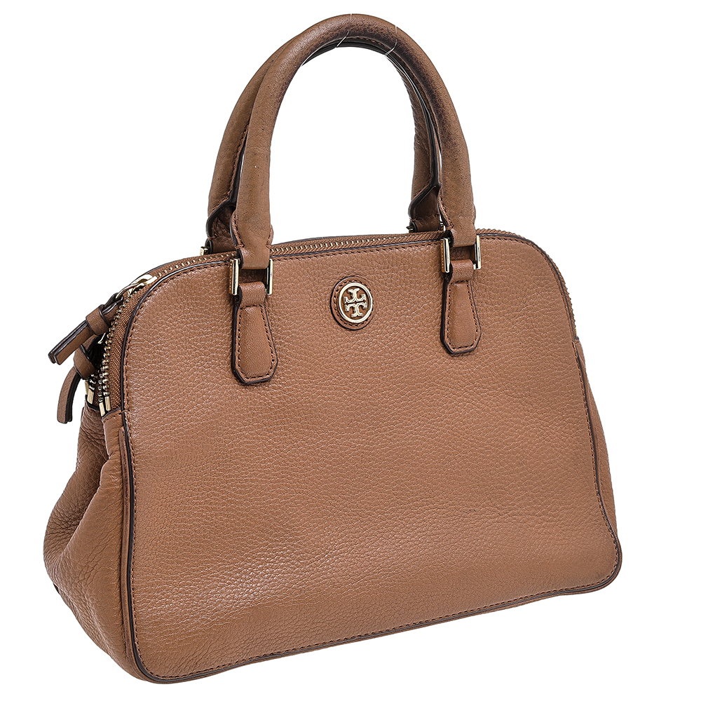 Tory Burch Brown Leather Robinson Double Zip Dome Satchel