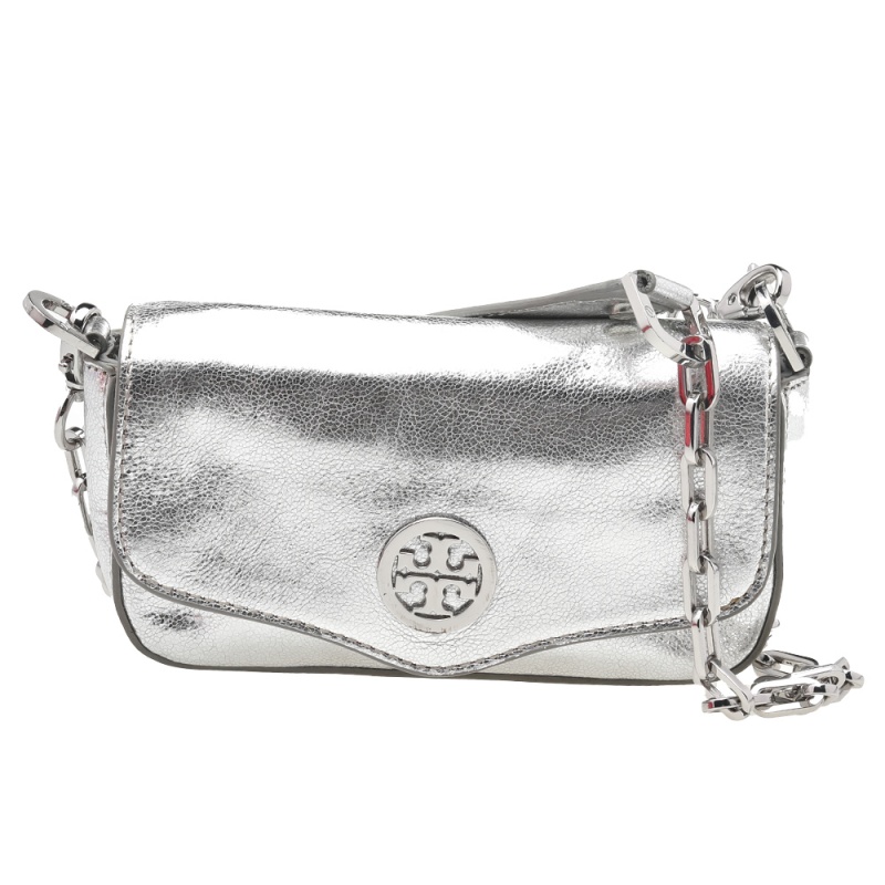 Tory Burch Metallic Silver Leather Small Shoulder Bag