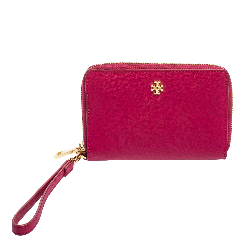 Tory Burch Pink Saffiano Leather Wristlet