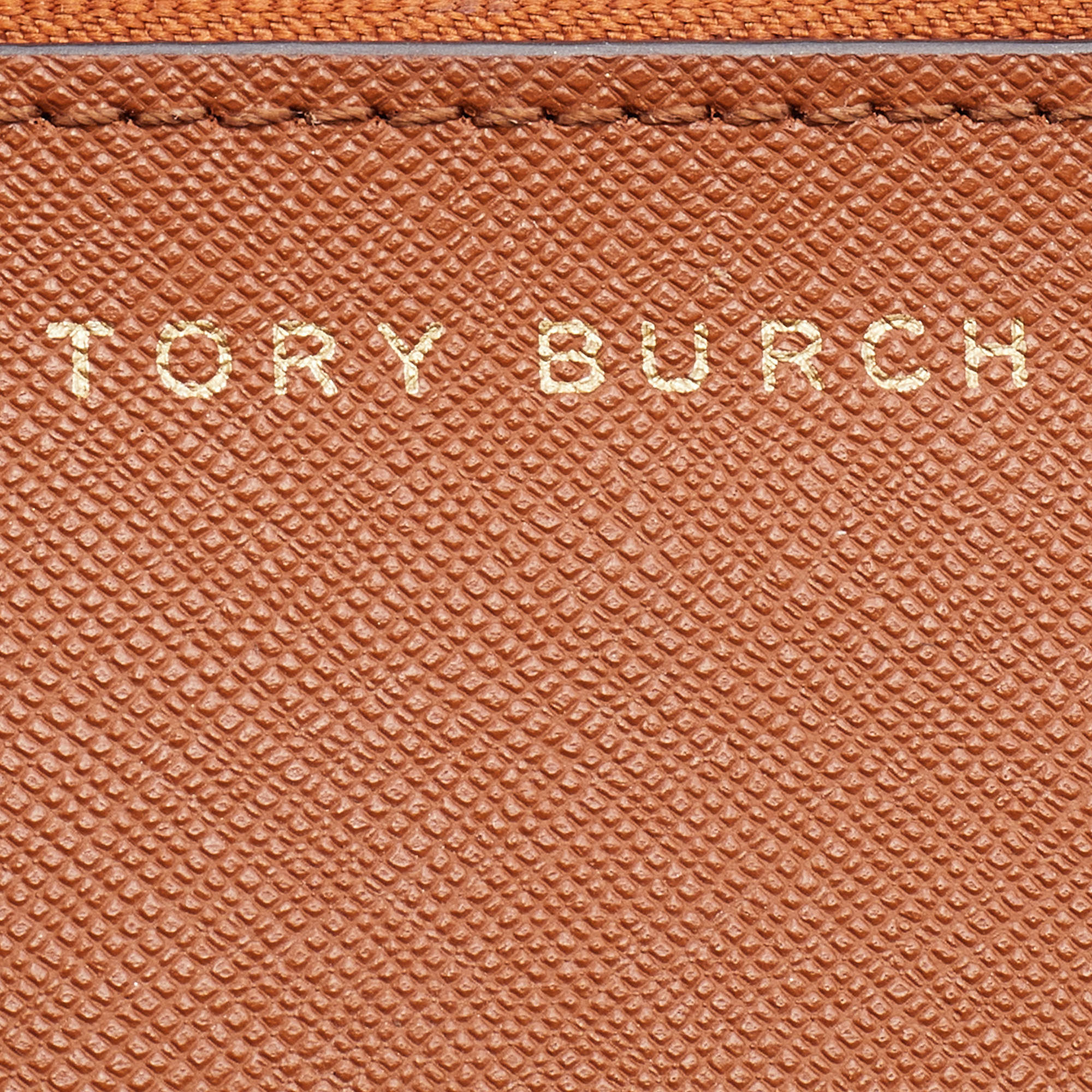 Tory Burch Brown Saffiano Leather Miller Top Zip Card Case