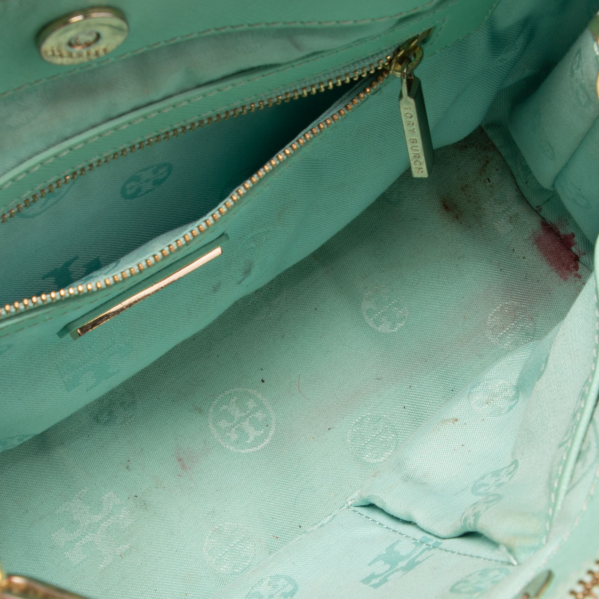 Tory Burch Light Green Leather Robinson Double Zip Tote