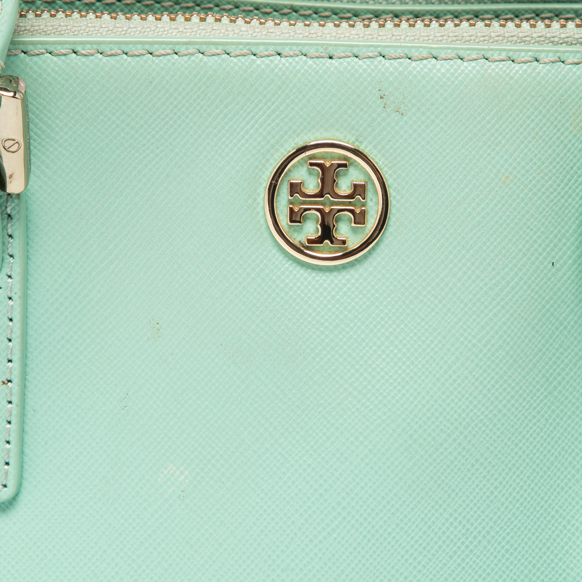 Tory Burch Light Green Leather Robinson Double Zip Tote