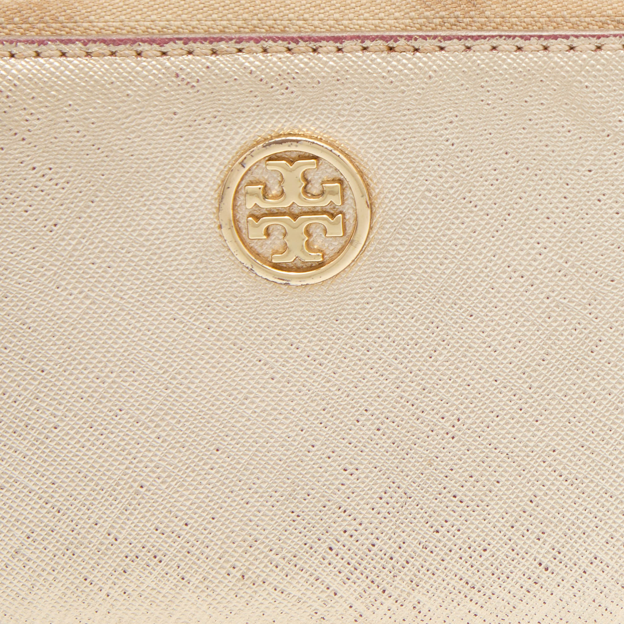 Tory Burch Gold Leather Zip Around Wristlet Wallet