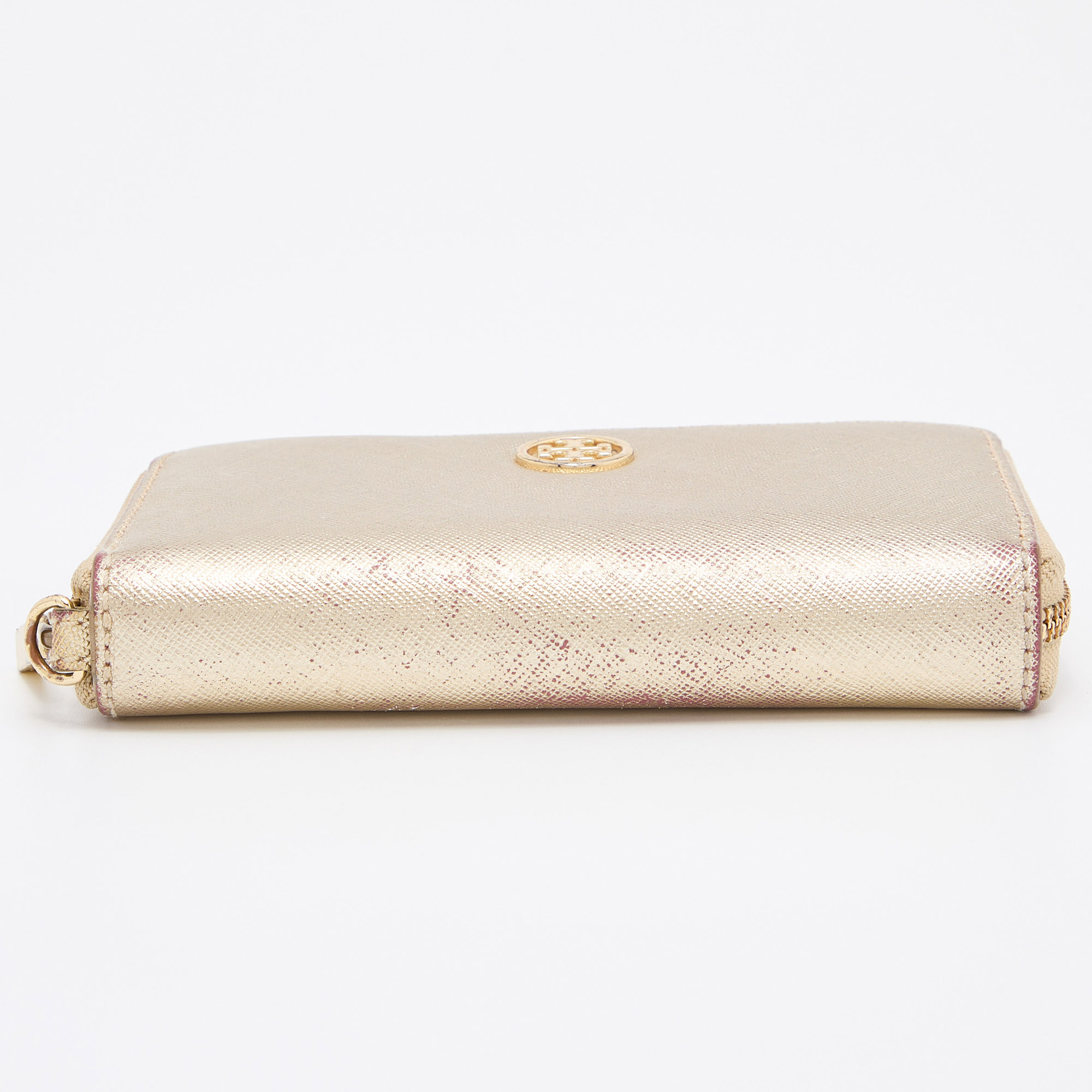 Tory Burch Gold Leather Zip Around Wristlet Wallet