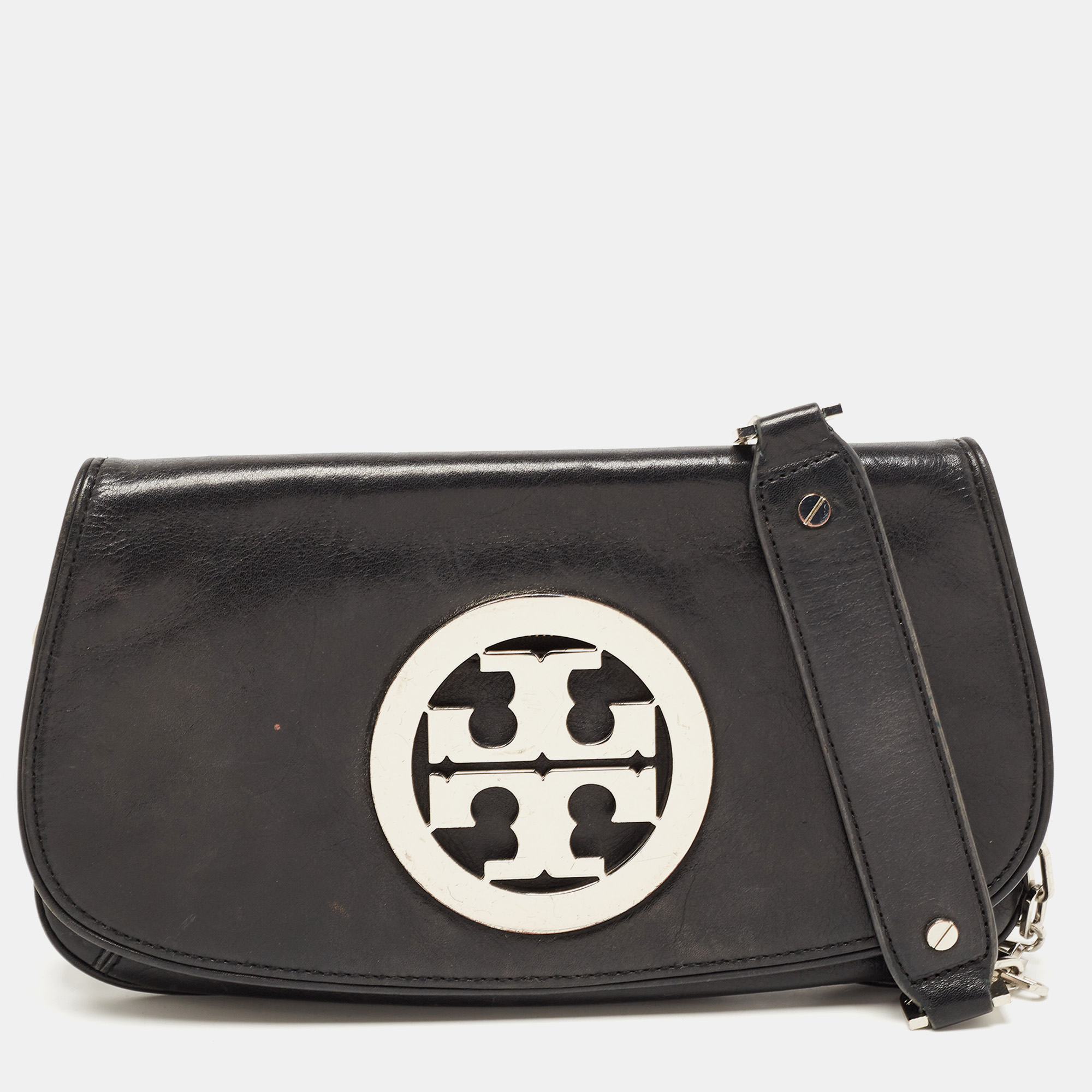 Tory Burch Black Leather Reva Logo Crossbody Bag