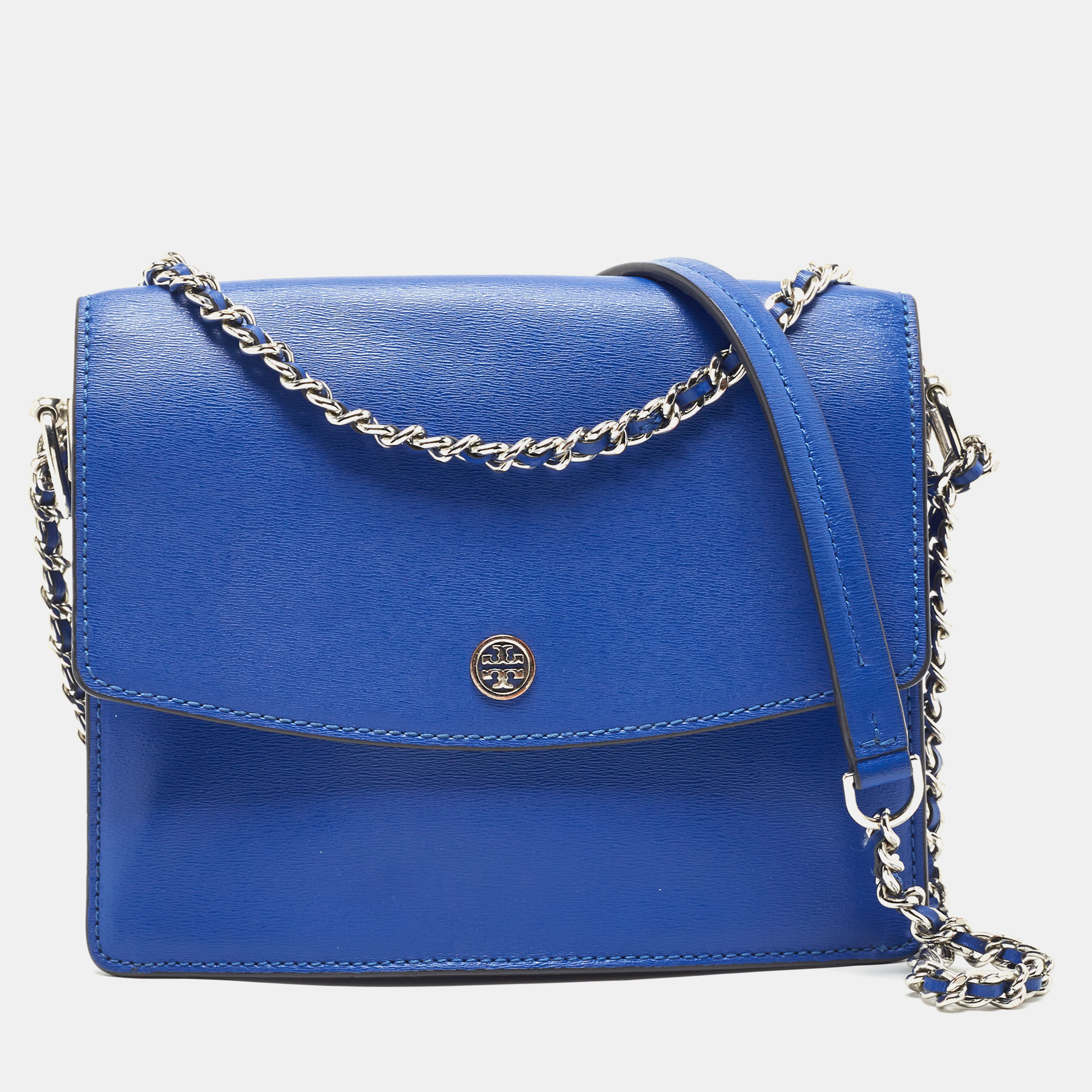 Tory Burch Blue Leather Robinson Convertible Shoulder Bag