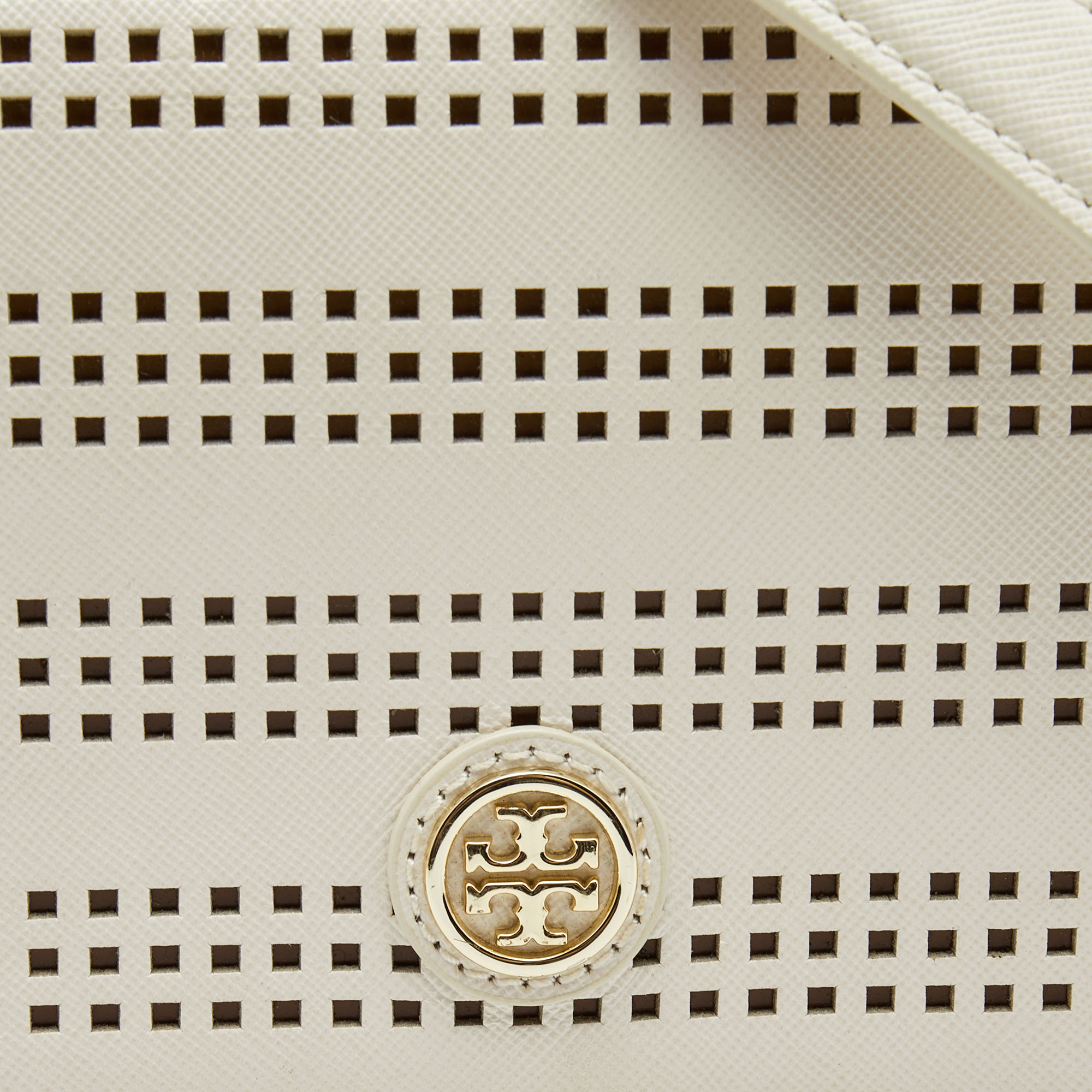 Tory Burch Off White Perforated Leather Robinson Flap Crossbody Bag