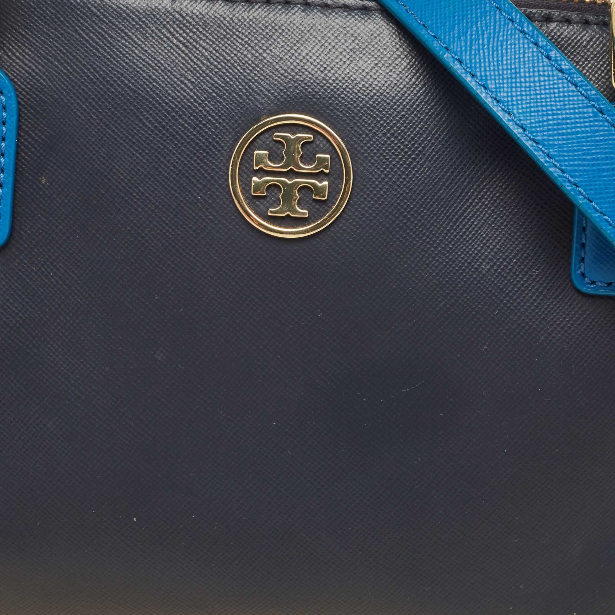 Tory Burch Two Tone Blue Leather Robinson Middy Satchel