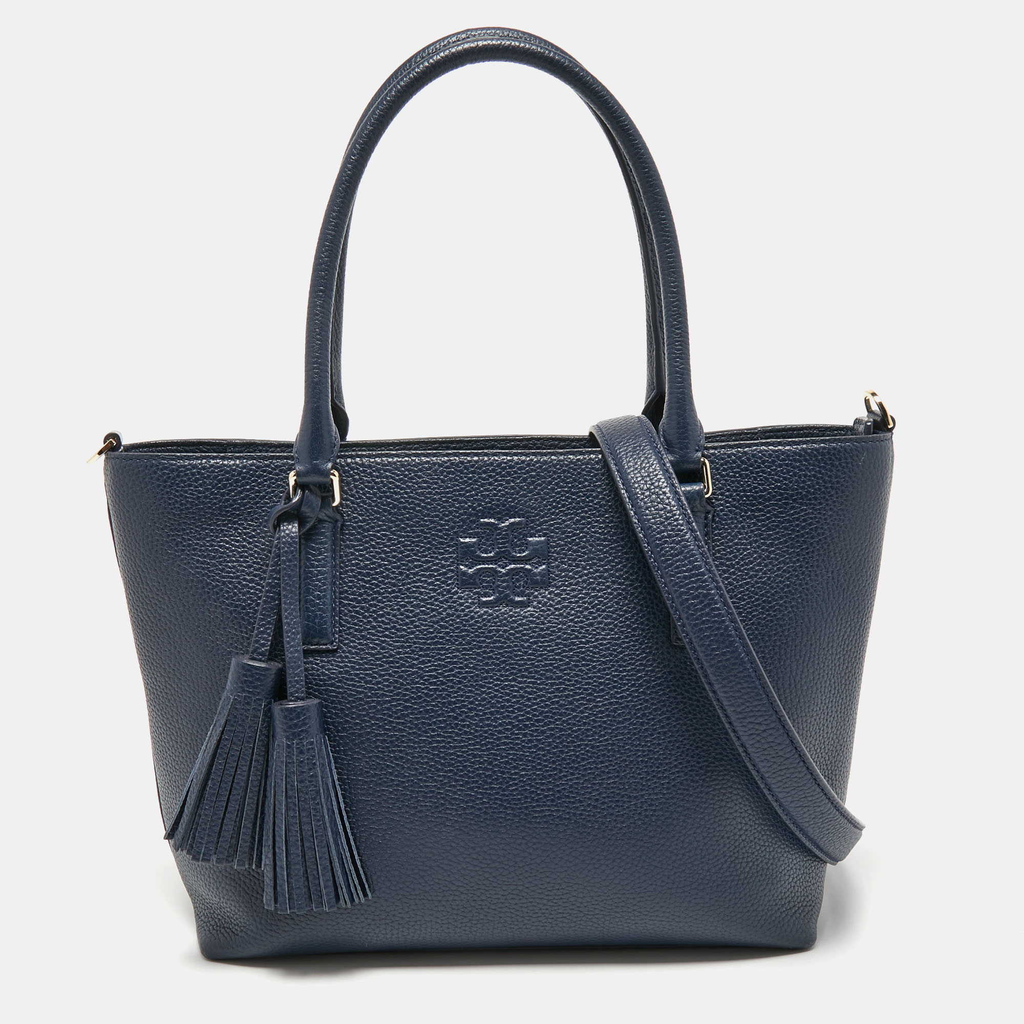Tory Burch Navy Blue Leather Thea Convertible Tote