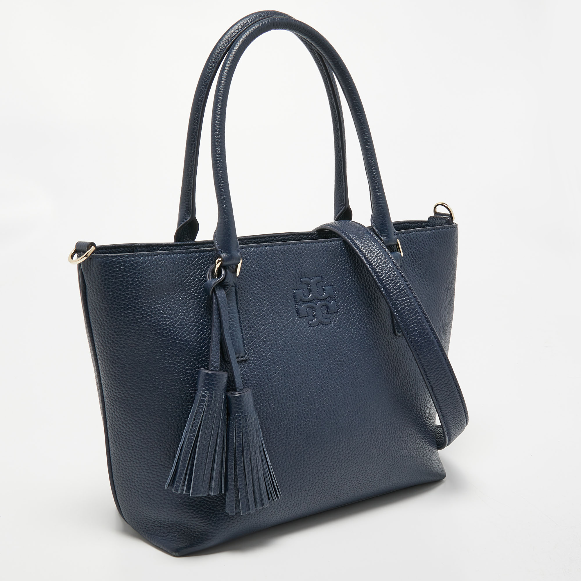 Tory Burch Navy Blue Leather Thea Convertible Tote