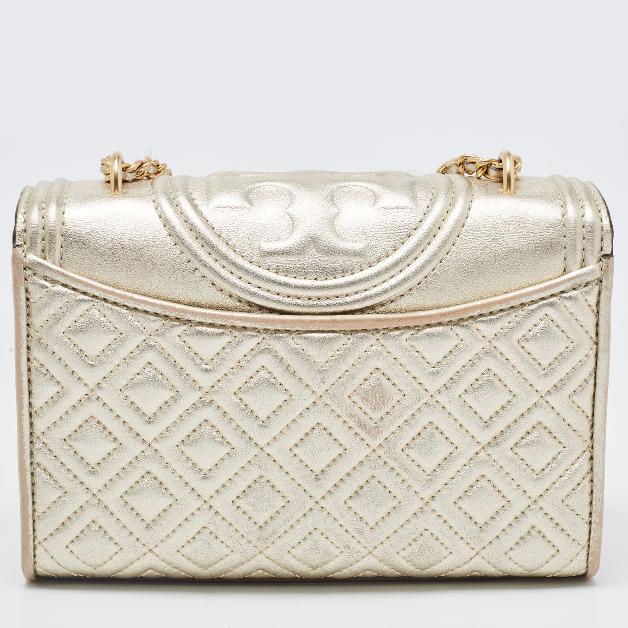 Tory Burch Gold Leather Small Fleming Shoulder Bag