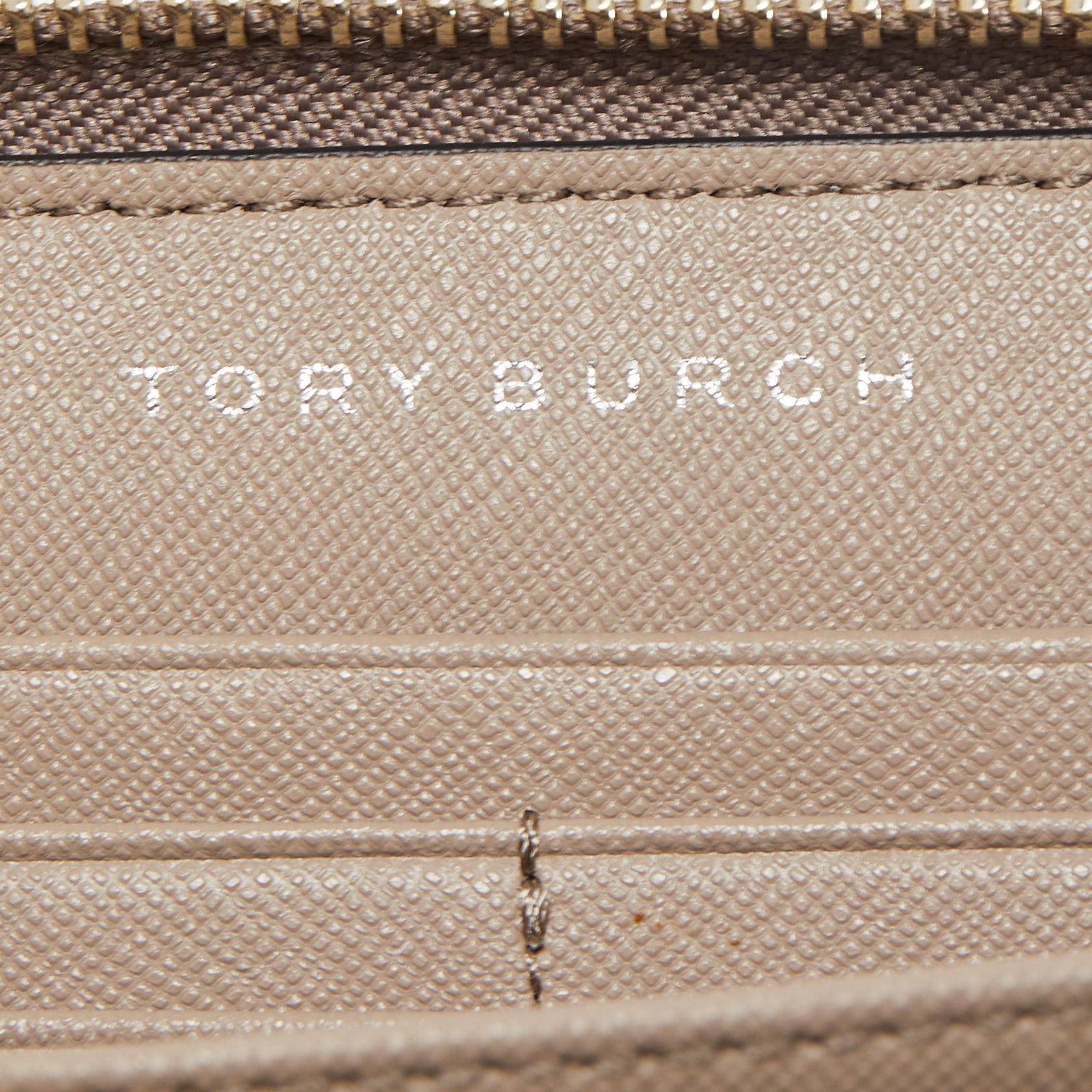 Tory Burch Beige Diamond Laser Cut Leather Zip Around Wallet