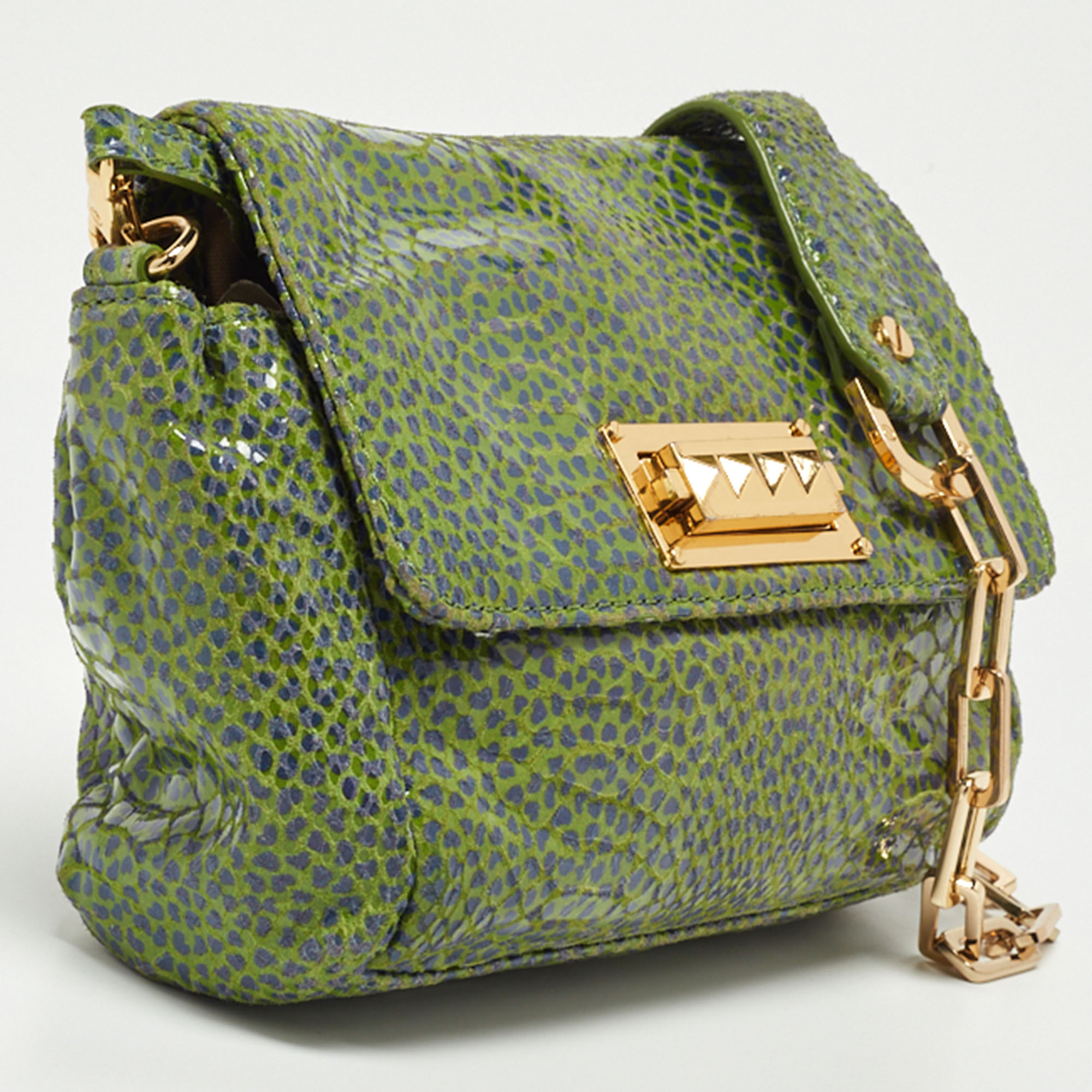 Tory Burch Green Python Print Laminate Leather Shoulder Bag