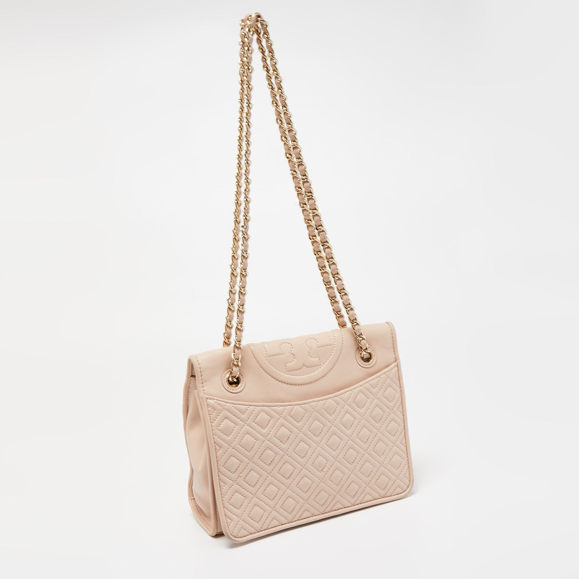 Tory Burch Light Pink Leather Medium Fleming Shoulder Bag