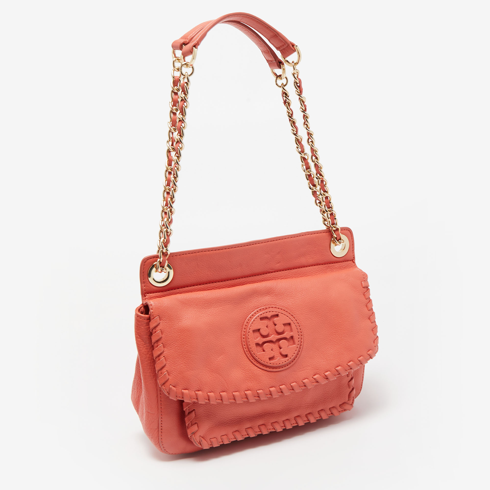 Tory Burch Peach Leather Marion Shoulder Bag
