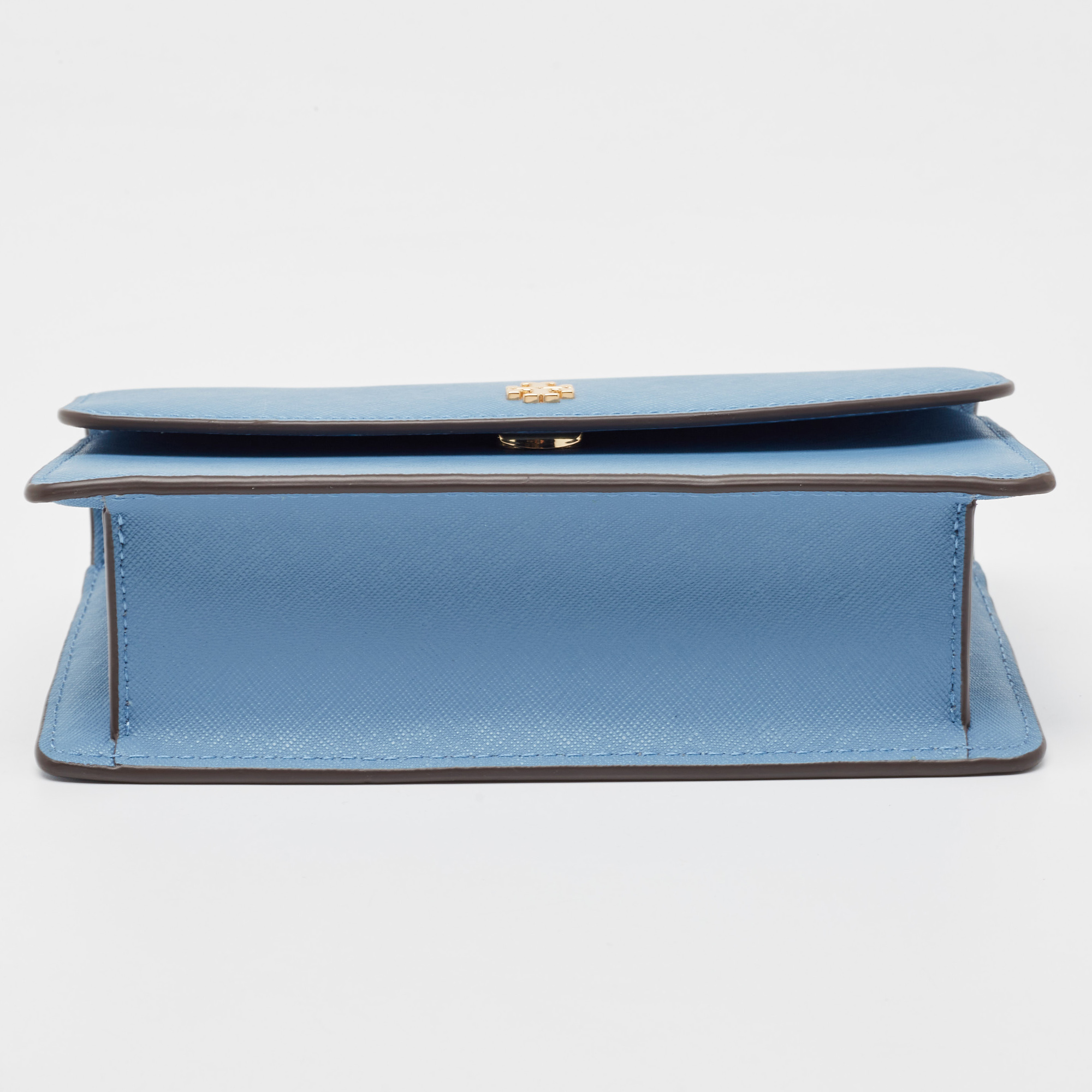Tory Burch Light Blue Saffiano Leather Mini Emerson Top Handle Bag