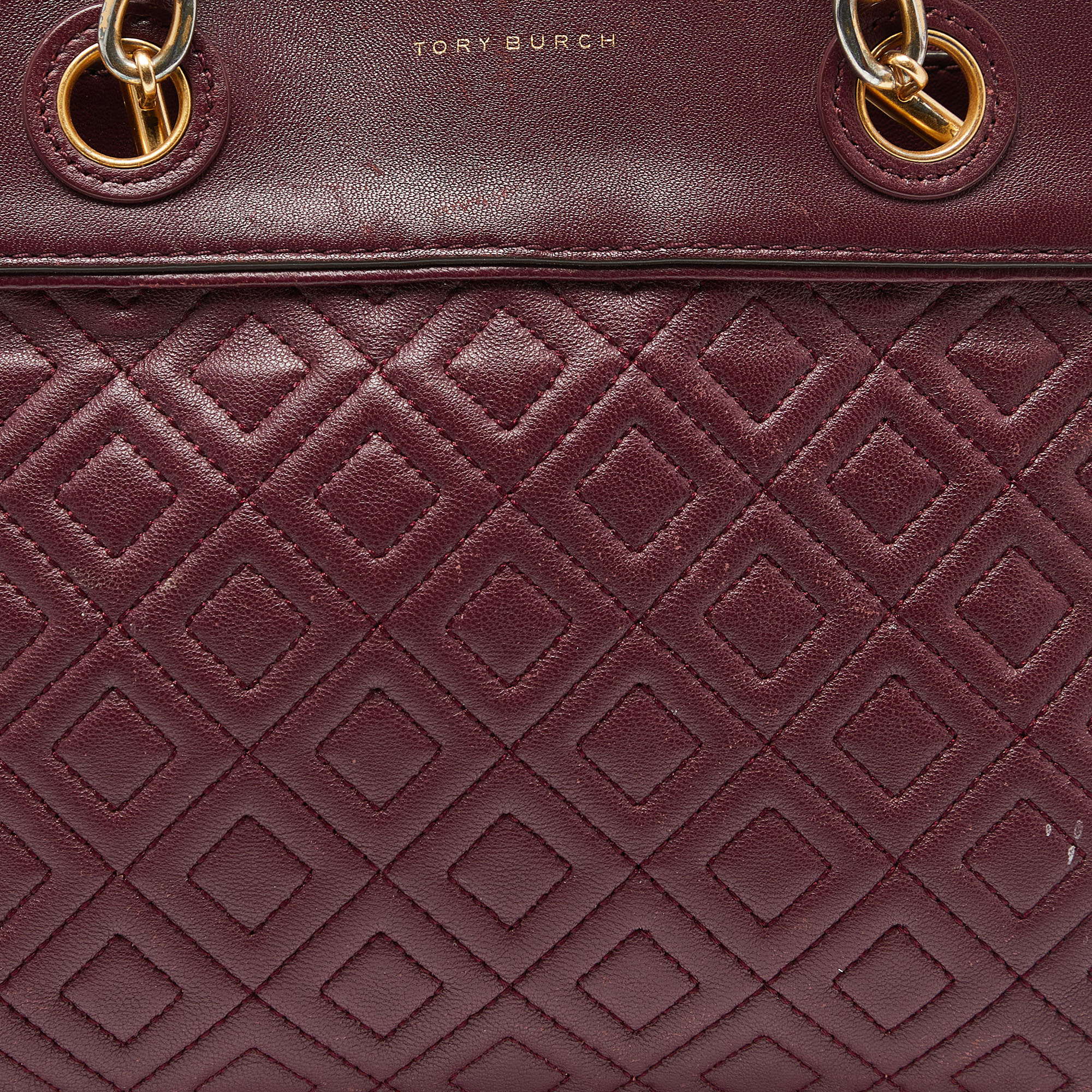 Tory Burch Burgundy Quilted Leather Fleming Satchel
