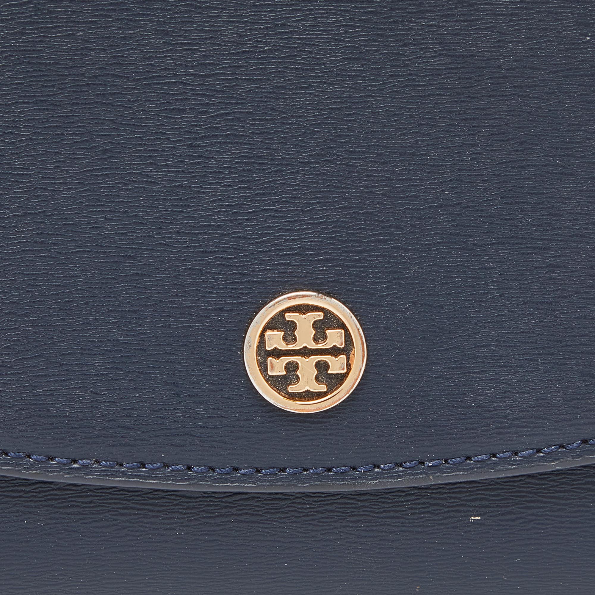 Tory Burch Blue Leather Robinson Flap Trifold Wallet