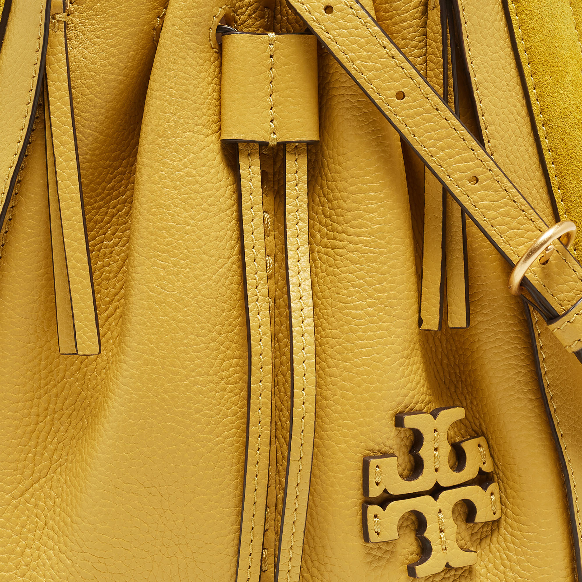 Tory Burch Yellow Leather And Suede McGraw Dragonfly Drawstring Bag