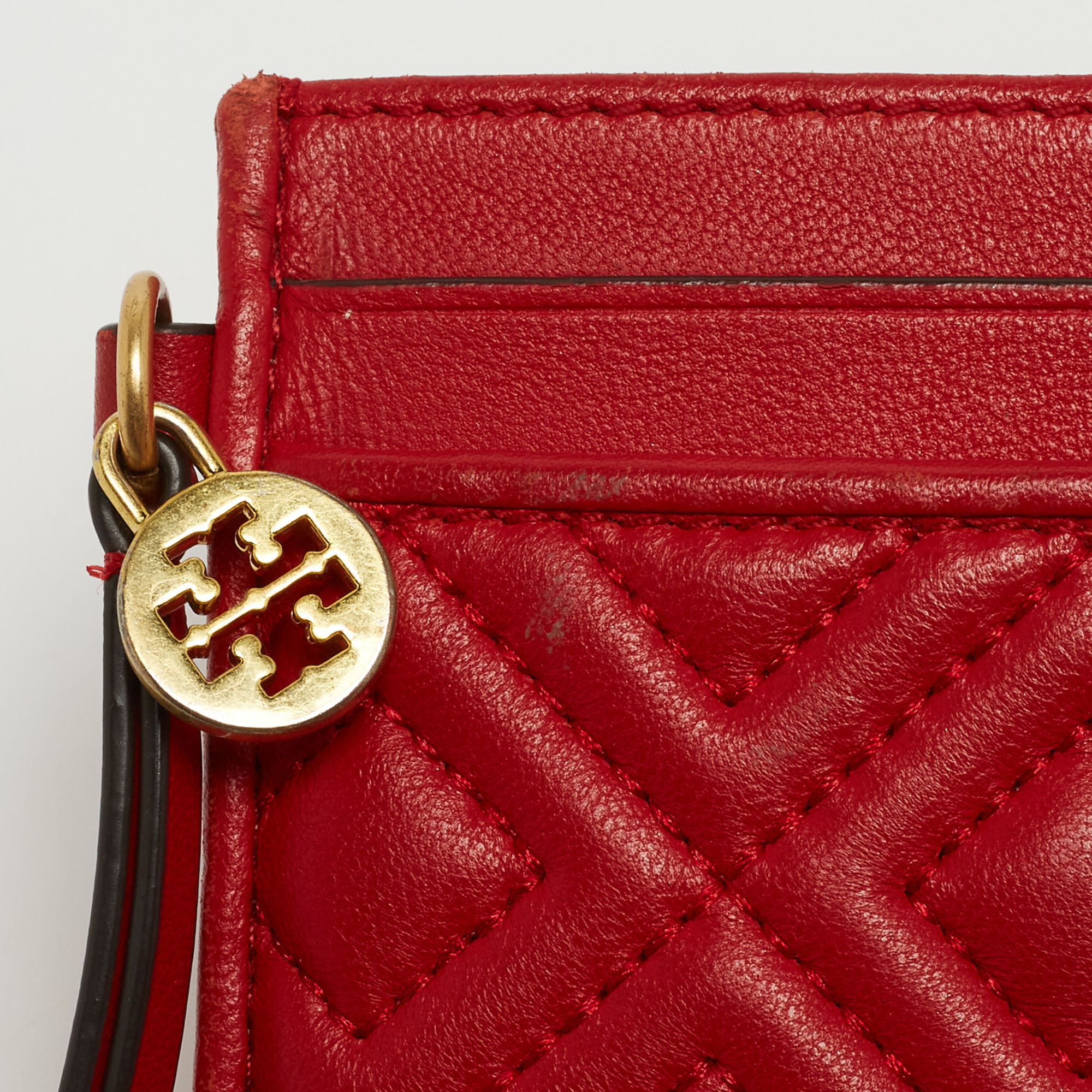 Tory Burch Red Quilted Leather Fleming Card Holder