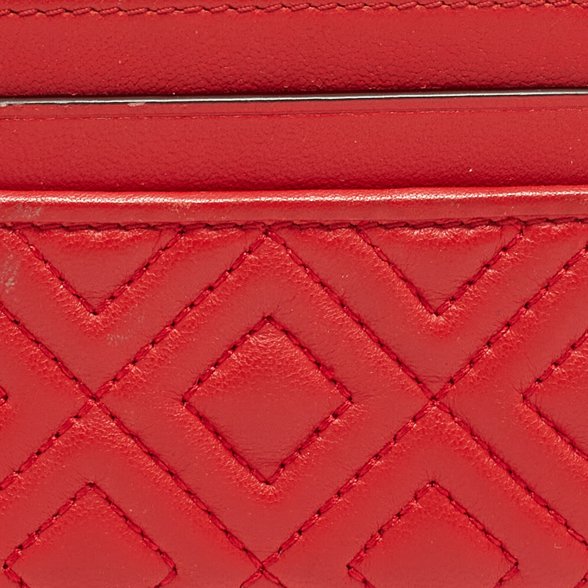 Tory Burch Red Quilted Leather Fleming Card Holder