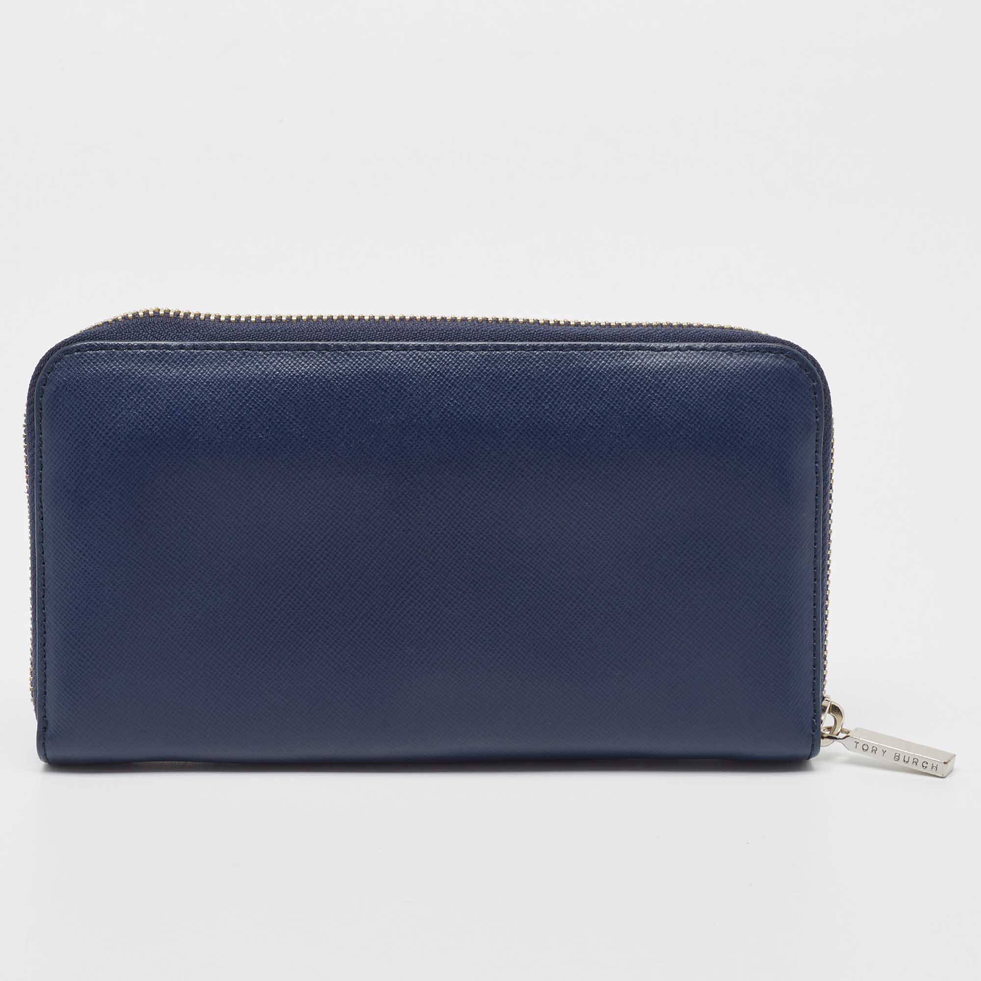 Tory Burch Blue Leather Robinson Zip Around Wallet
