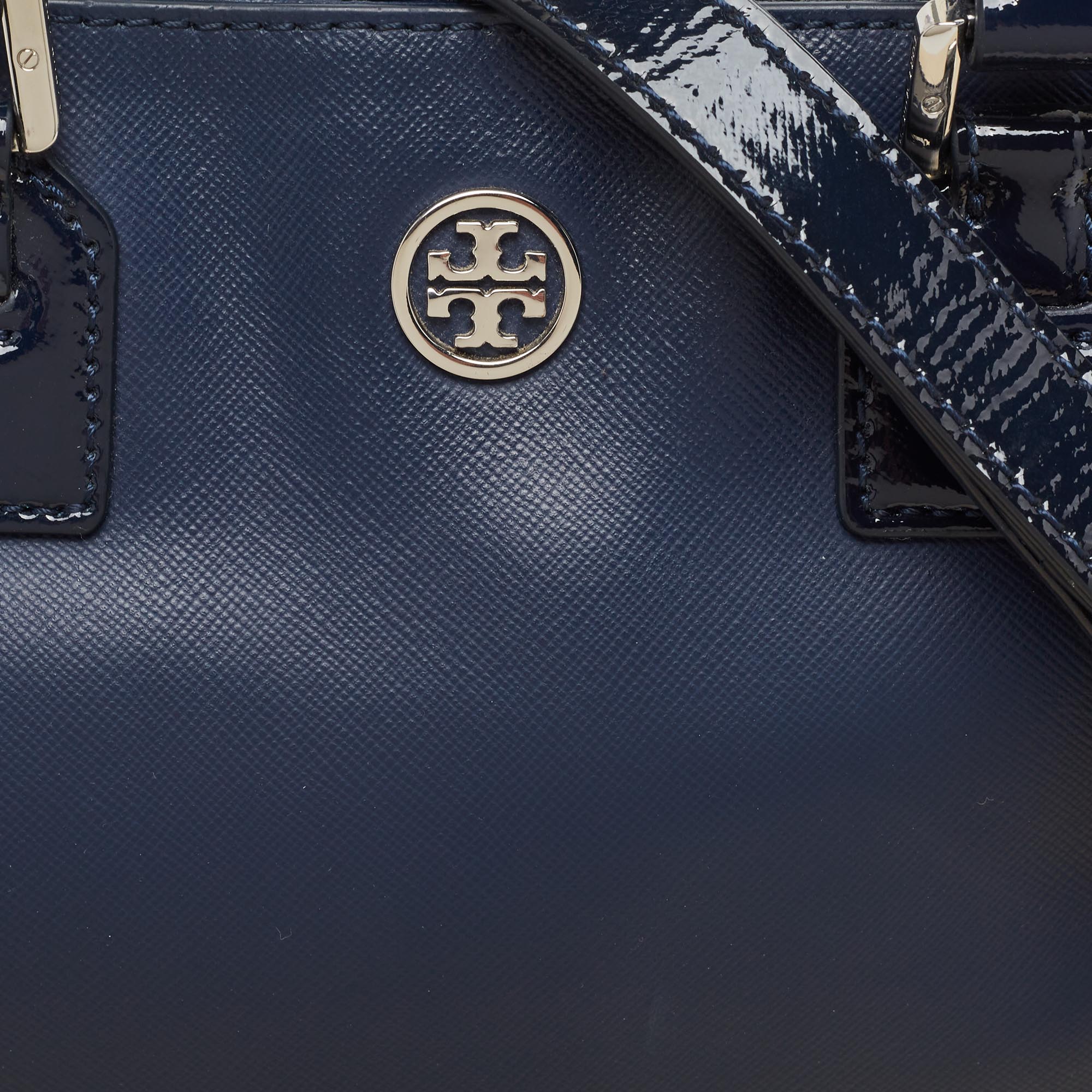Tory Burch Blue Patent And Leather Robinson Middy Satchel