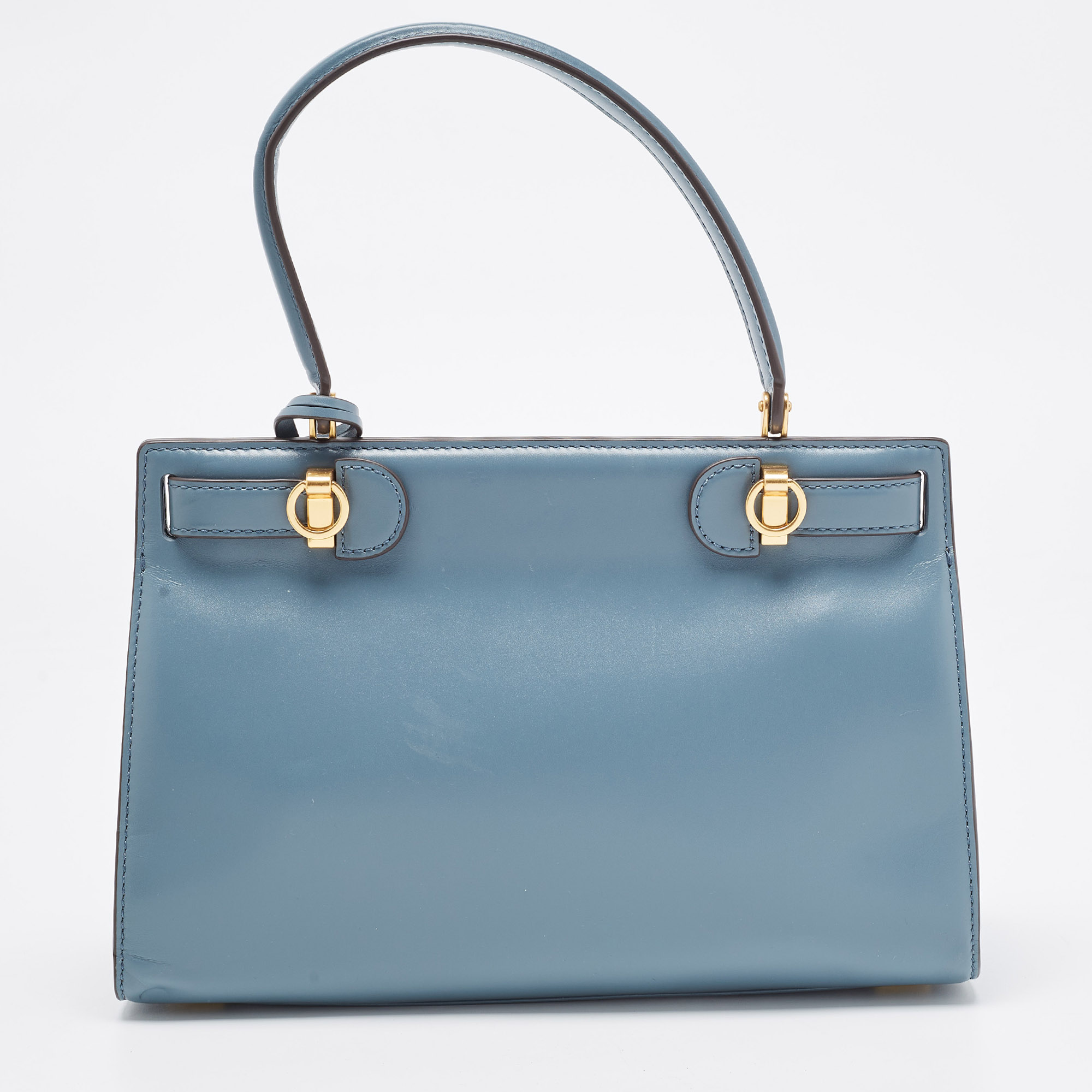 Tory Burch Light Blue Leather Small Lee Radziwill Top Handle Bag