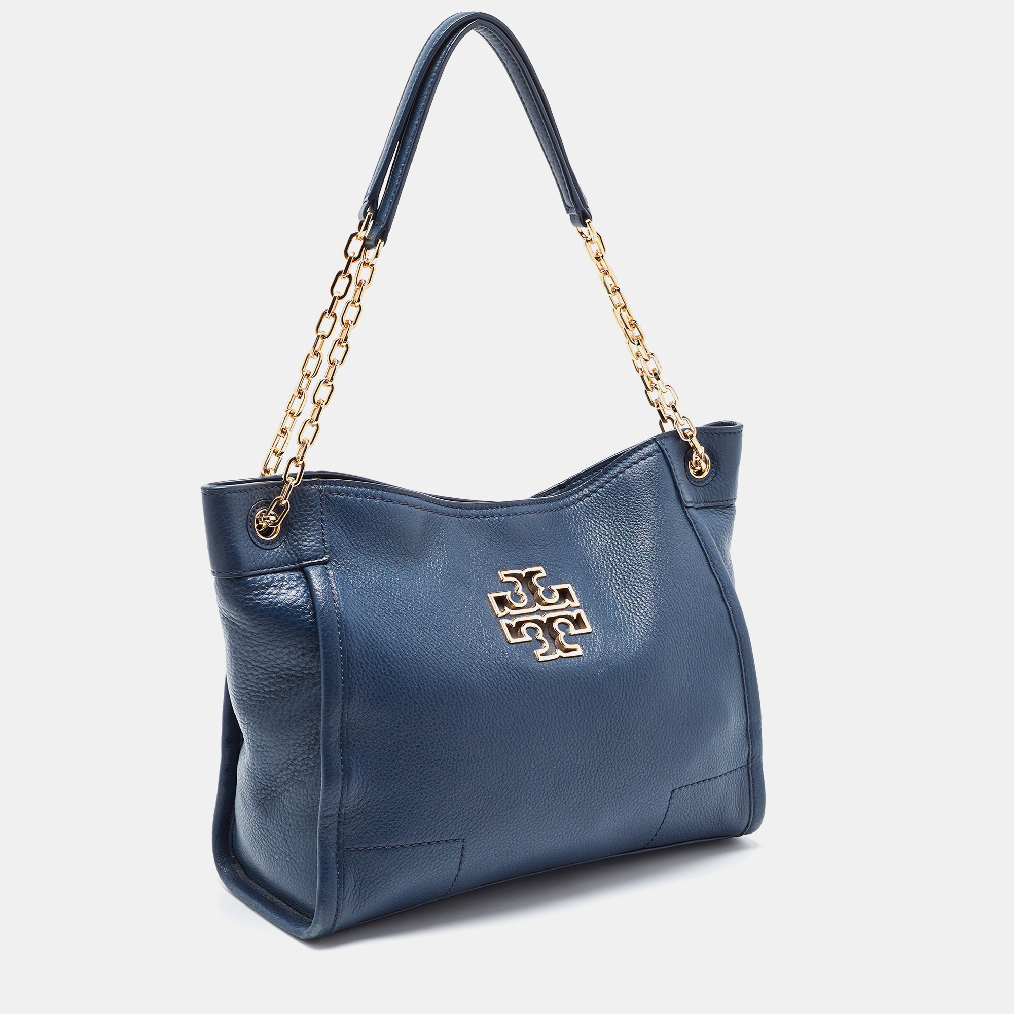 Tory Burch Blue Leather McGraw Slouchy Tote