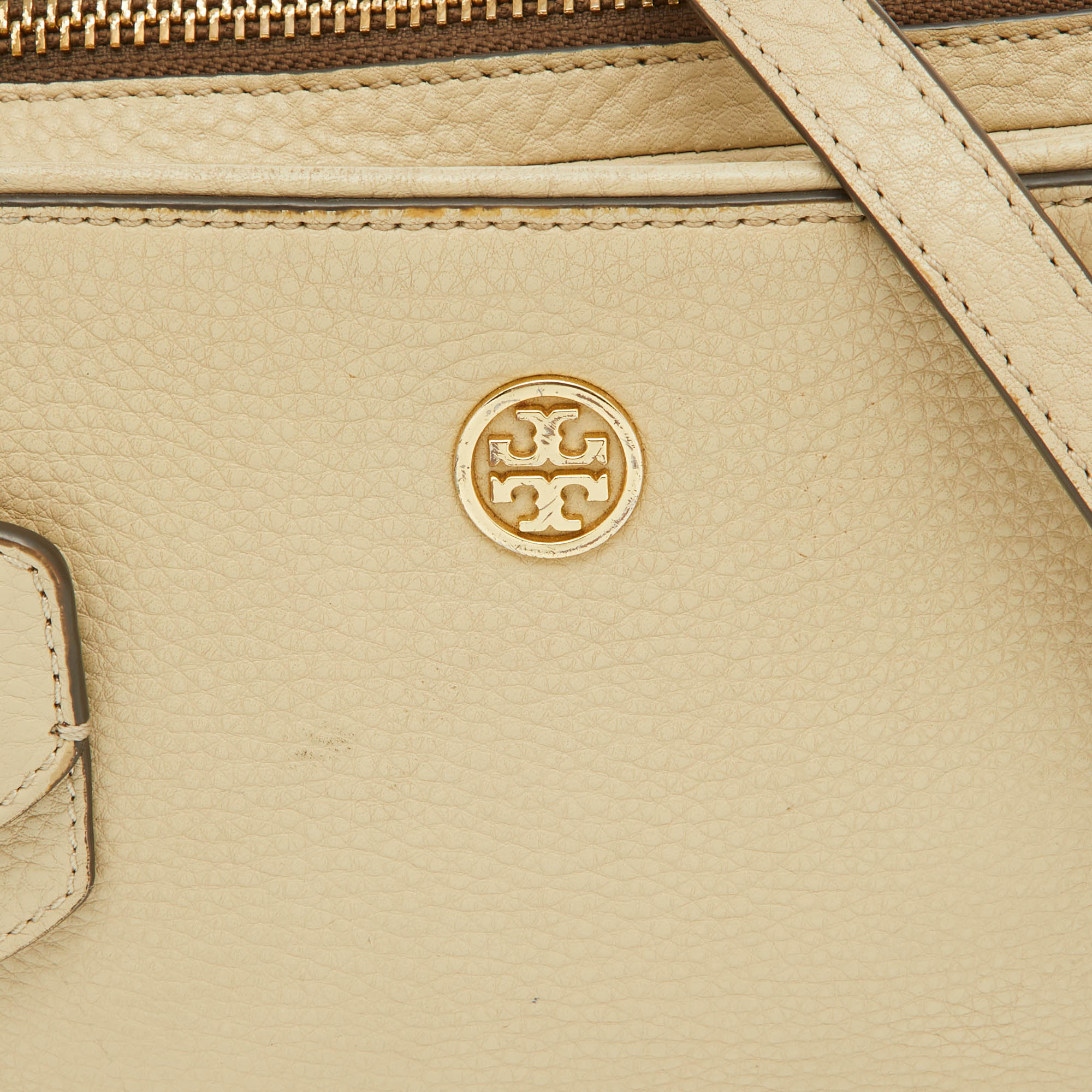Tory Burch Beige Leather Double Zip Camera Bag