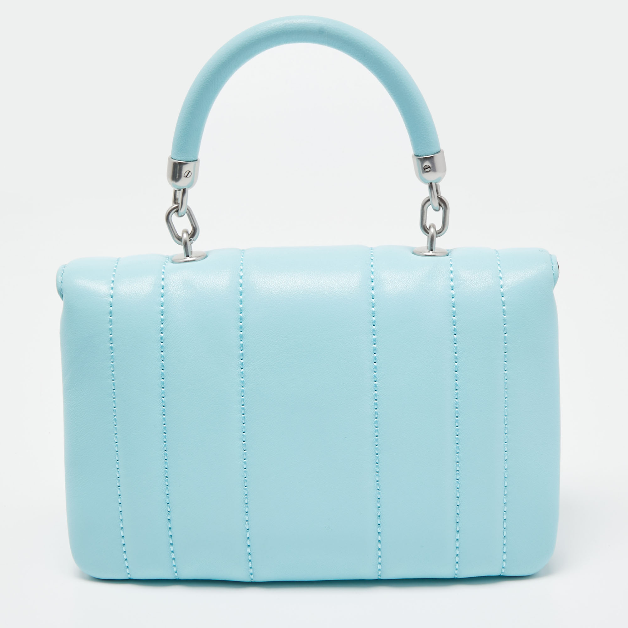 Tory Burch Light Blue Quilted Leather Kira Top Handle Bag