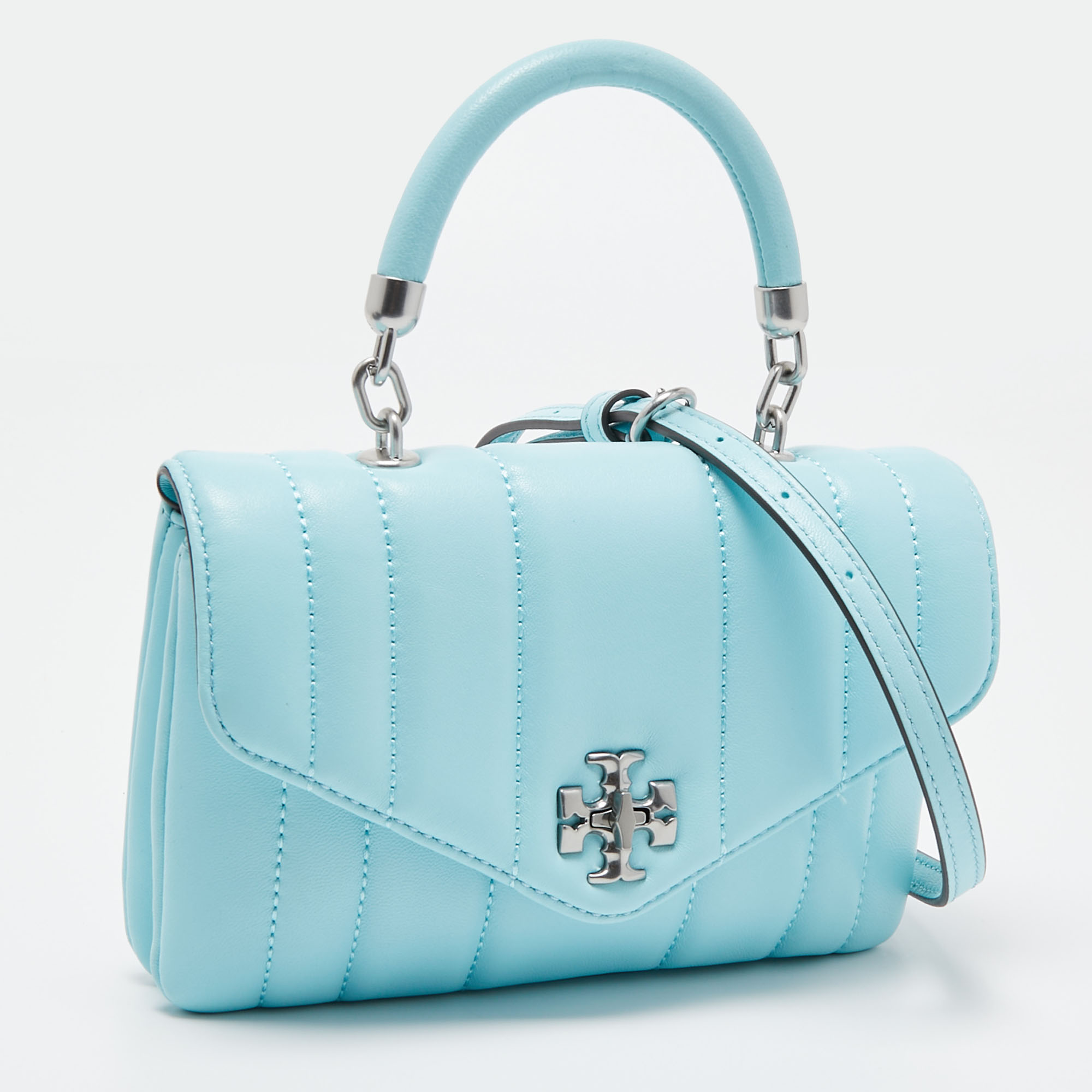 Tory Burch Light Blue Quilted Leather Kira Top Handle Bag