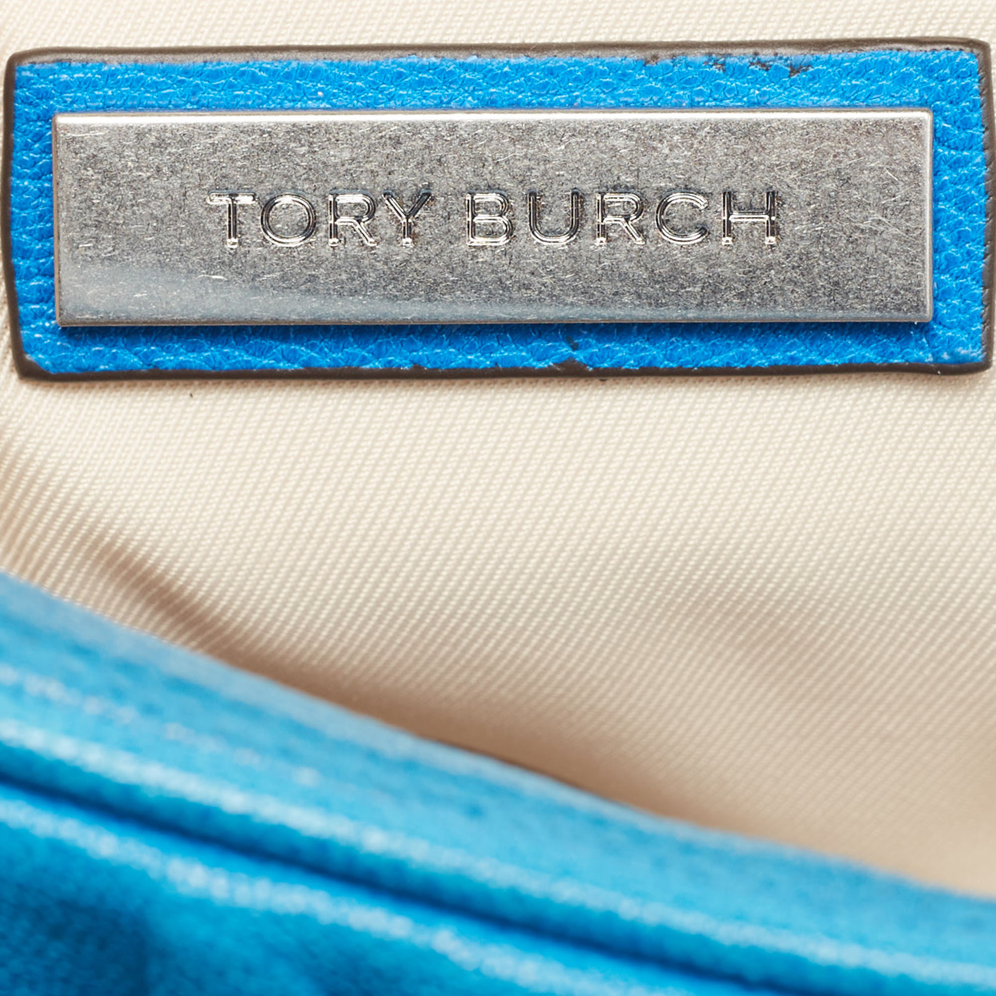 Tory Burch Blue Chevron Leather Fleming Camera Bag