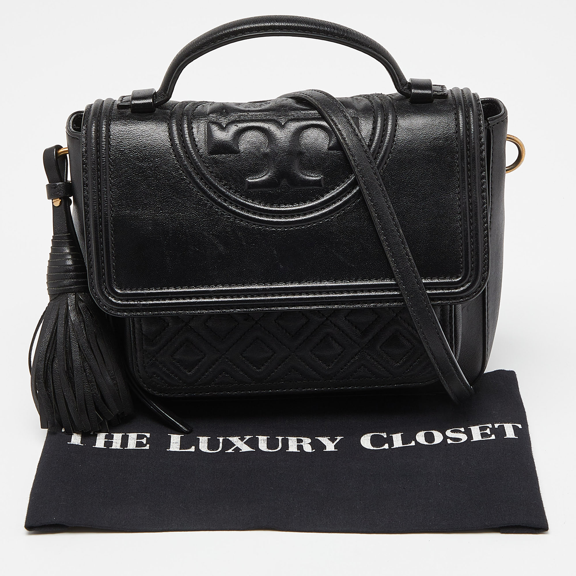 Tory Burch Black Quilted Leather Flap Top Handle Bag