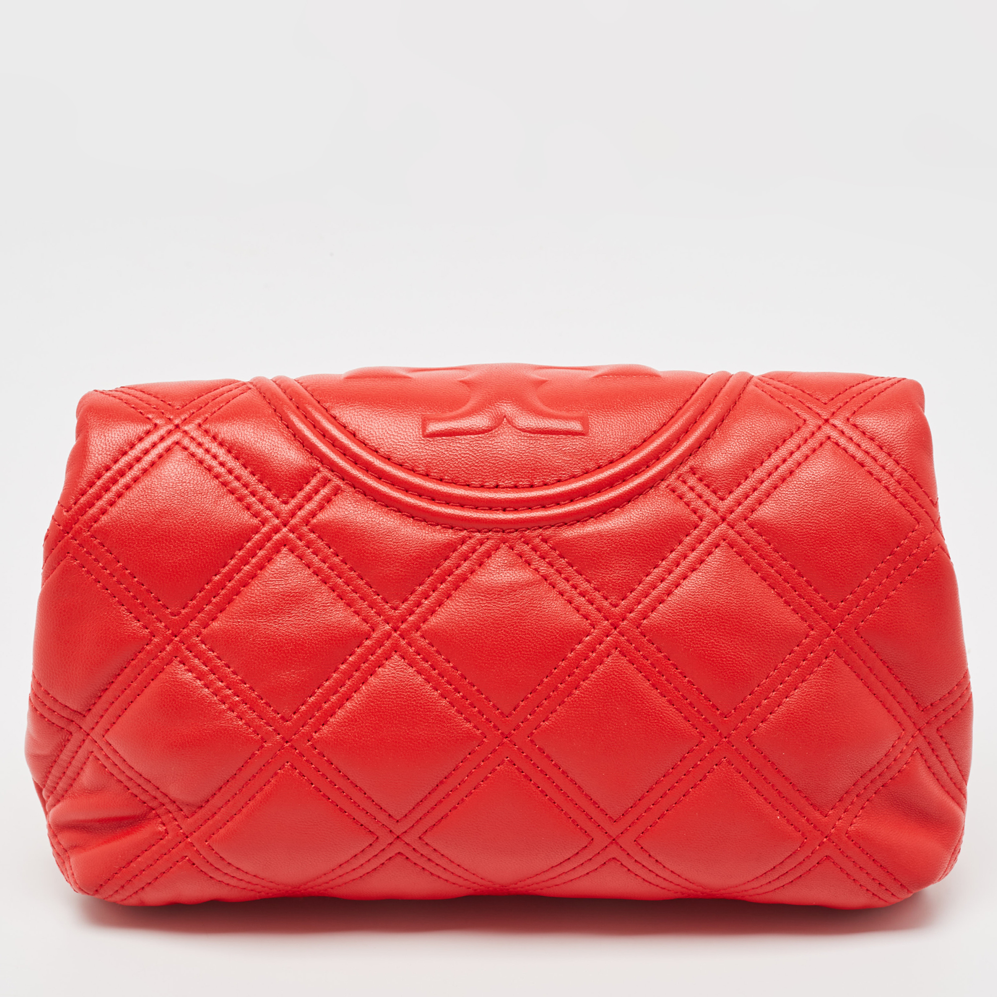 Tory Burch Red Quilted Leather Fleming Clutch