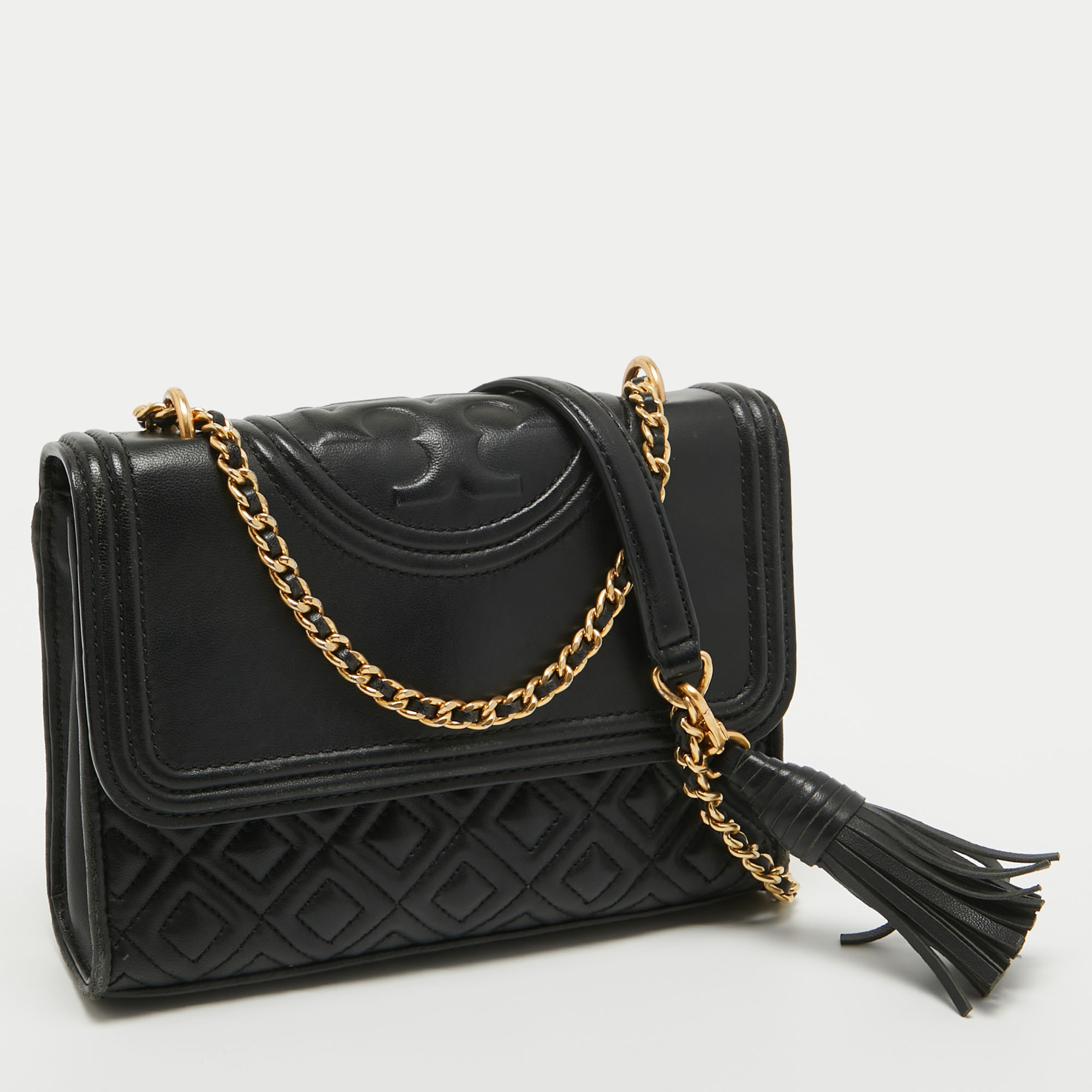 Tory Burch Black Leather Small Fleming Shoulder Bag