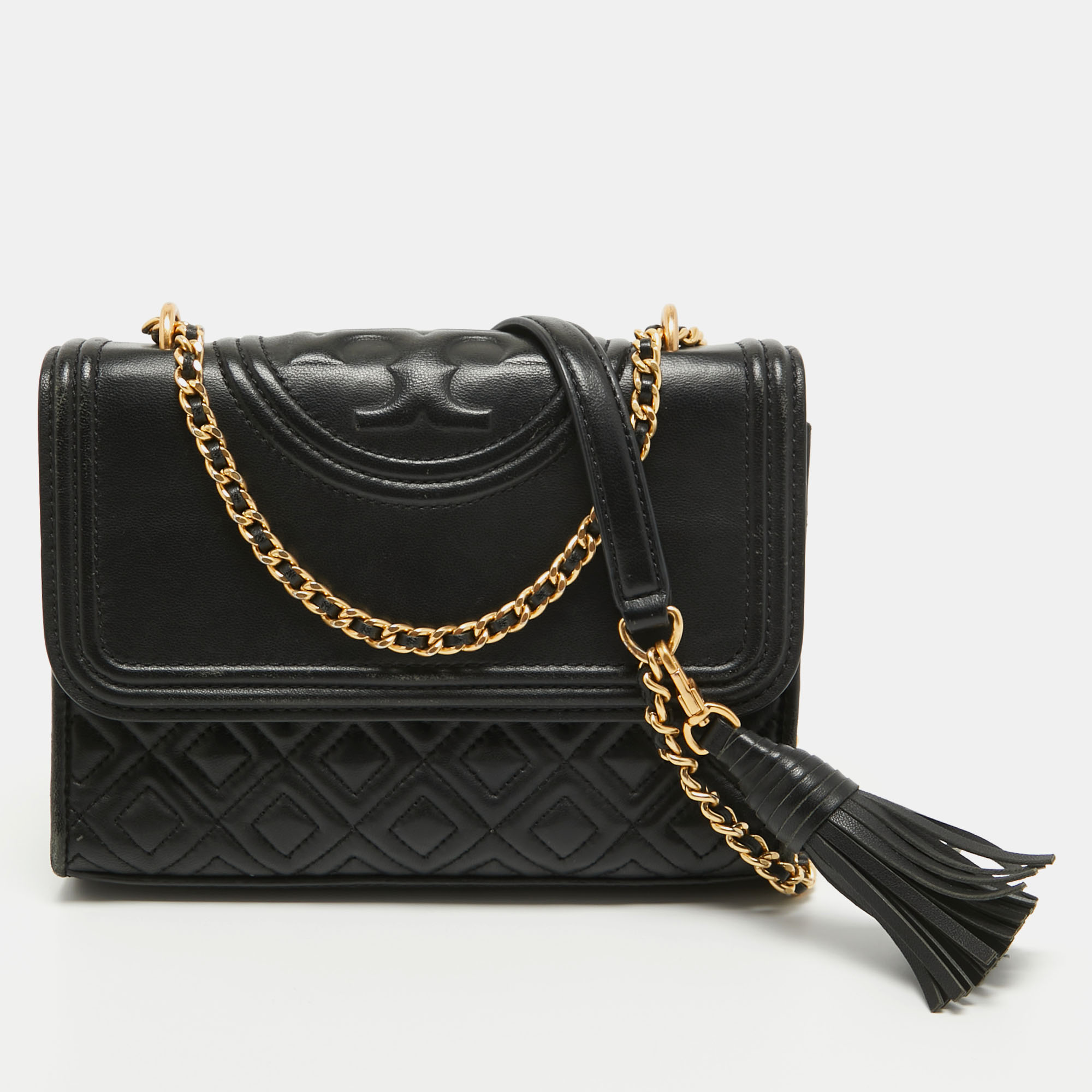 Tory Burch Black Leather Small Fleming Shoulder Bag