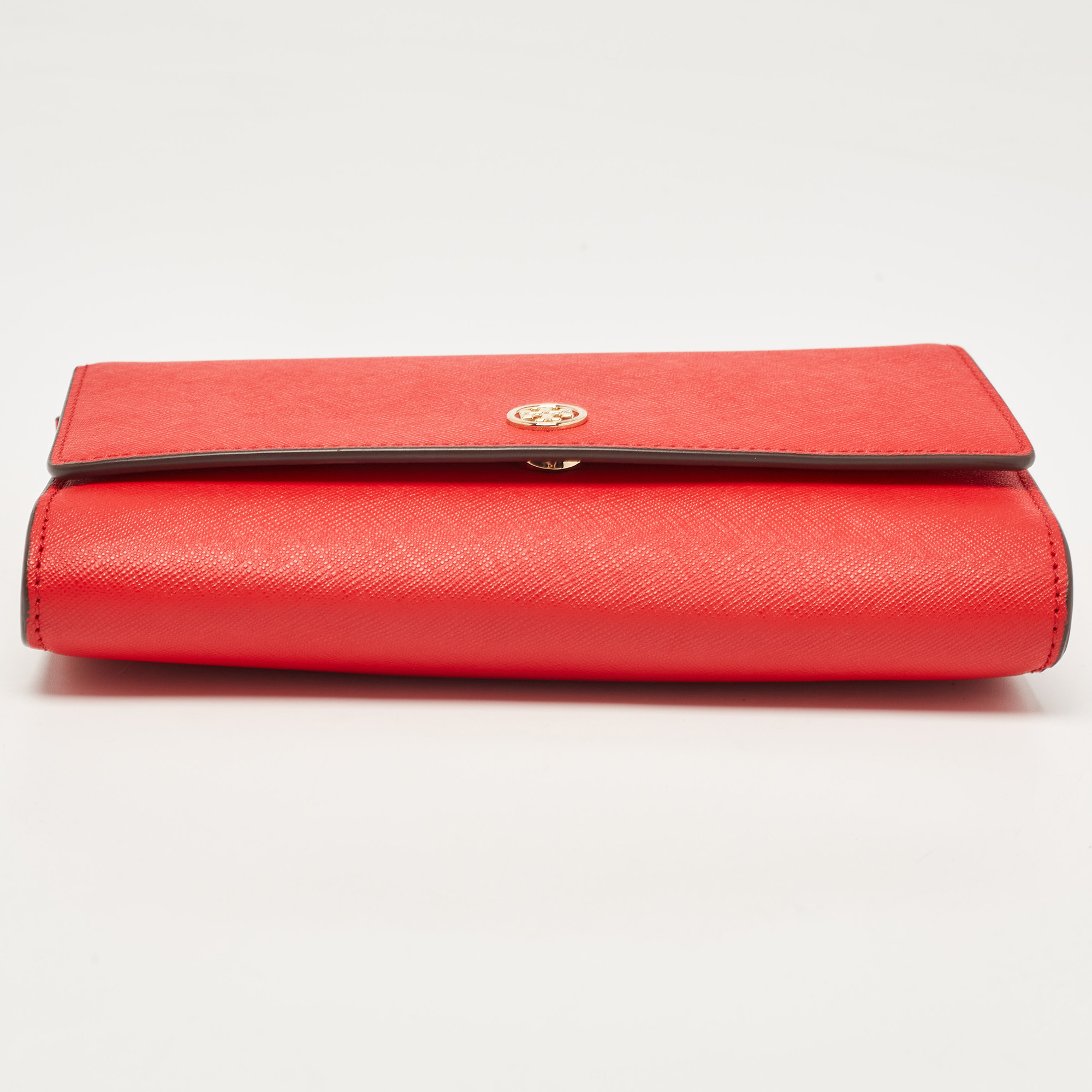 Tory Burch Red Saffiano Leather Robinson Wallet On Chain